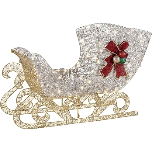 National Tree Company Pre-lit Artificial Christmas Décor Includes Pre-strung White LED Lights and Ground Stakes Crystal Splendor Sleigh - 38 Inch