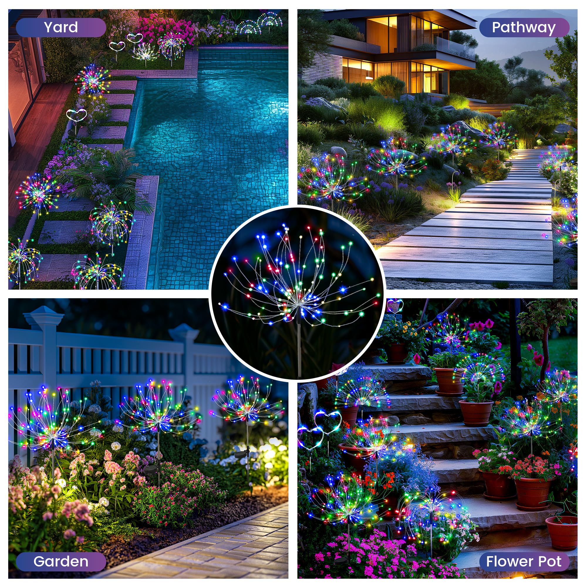 PEVOROS Gartendekor-Solarleuchten für den Außenbereich, 120 LEDs, wasserdicht, bunt, Solar-Lichterkette für den Außenbereich, Dekoration, Hof, Terrasse, Veranda, Blumentopf, Weg, Weihnachten (6er-Pack