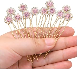 Ammei Crystal Bridal Hair Pins Clips Wedding Hair Accessories Hair Set Jewelry With Rhinestone For Brides and Bridesmaids Set Of 12 (Light Pink)