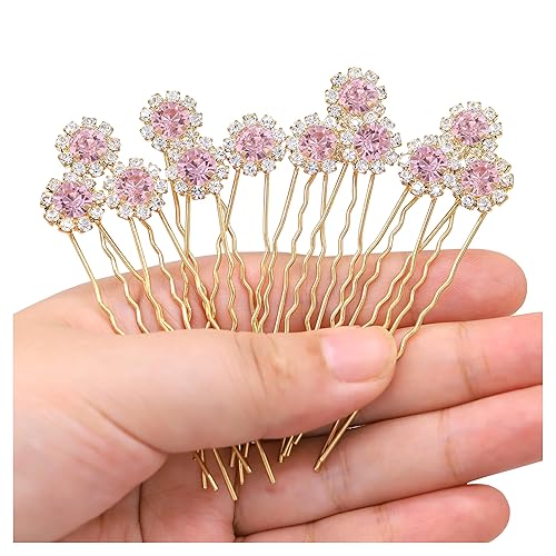 Ammei - Juego de 12 horquillas de cristal para novia, accesorios para el cabello, joyería con diamantes de imitación para novias y damas de honor,