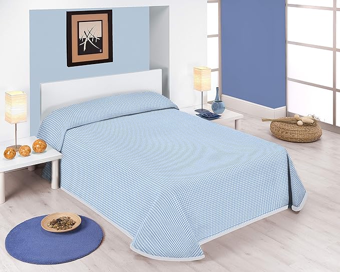 SABANALIA - Colcha Estampada Vichy para Cama de 150 a 250 x 280 cm