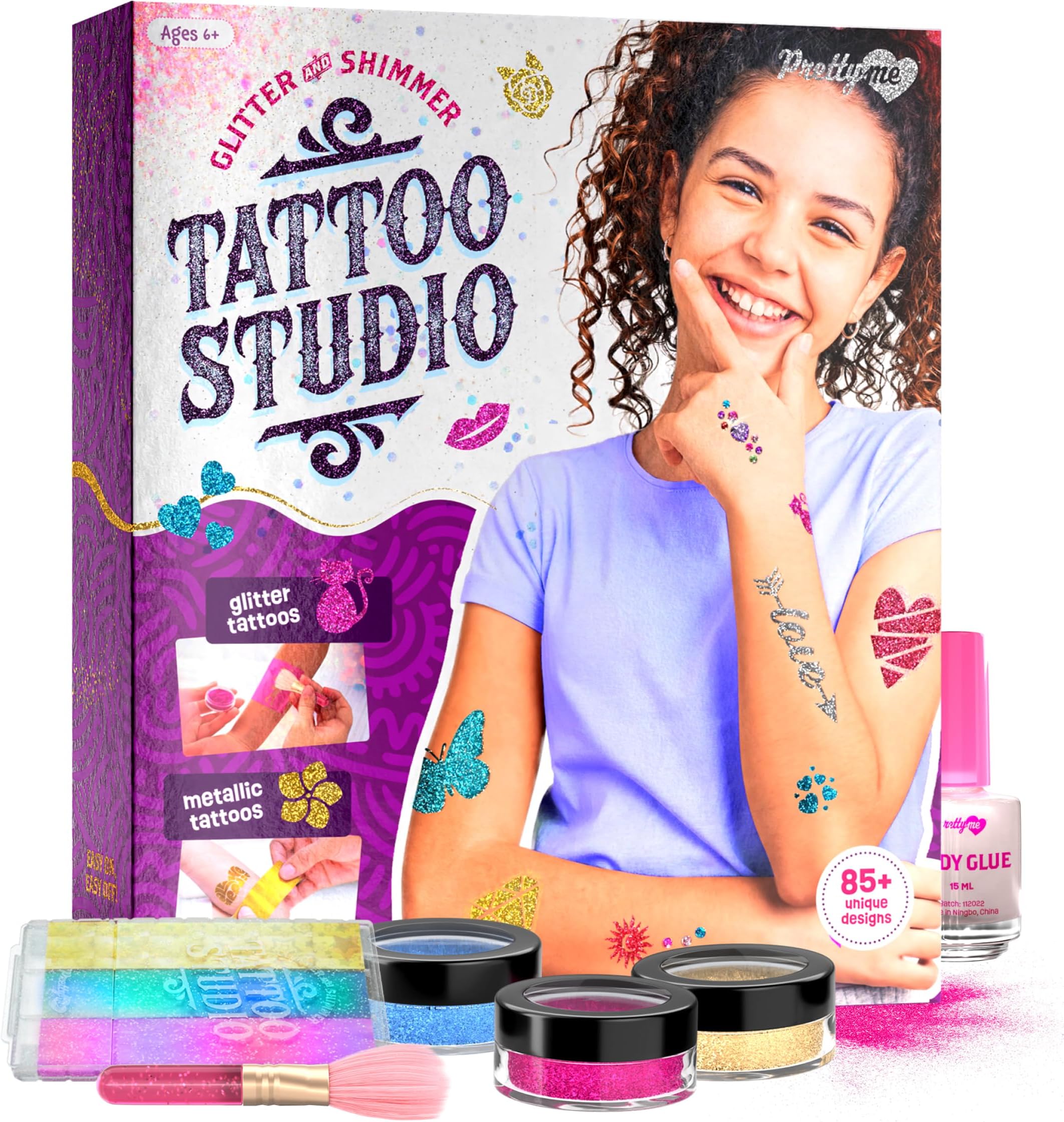 Glitter Tattoo Kit for Kids - Glitter & Metallic Fake Tattoos for Girls