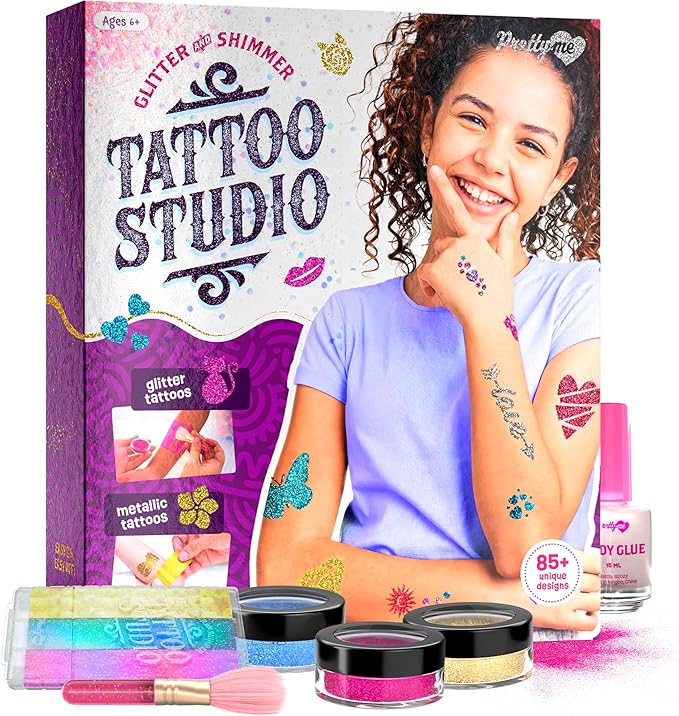 Temporary Shimmery Tattoo Studio Kit for Kids - Glitter & Metallic Fake ...