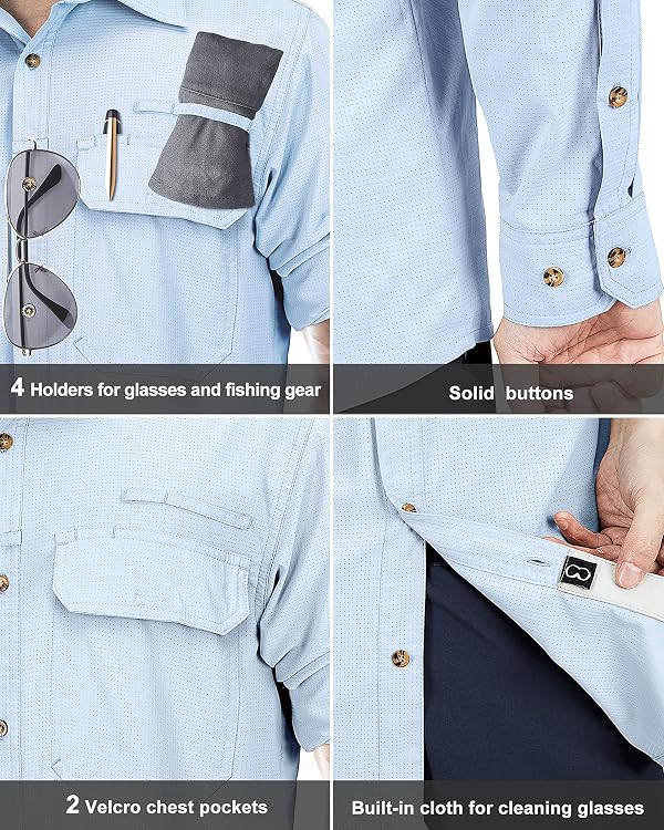 33,000ft Men's Long Sleeve Sun Protection Shirt UPF 50+ UV Quick Dry Cooling Fishing Shirts for Travel Safari Camping Hiking Light Blue by 33,000ft - Image 5