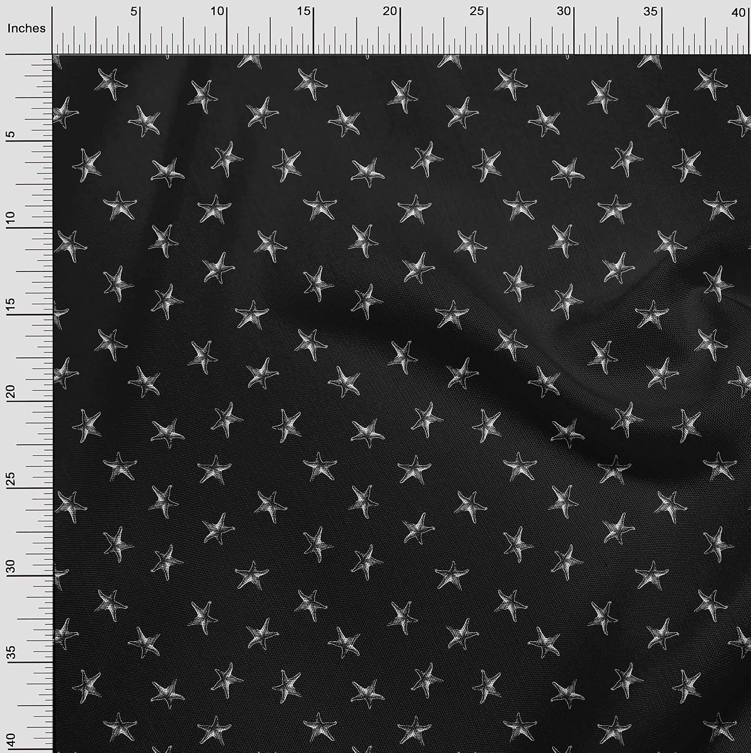 oneOone Cotton Flex Black Fabric Starfish Craft Projects Decor Fabric Printed By The Yard 40 Inch Wide