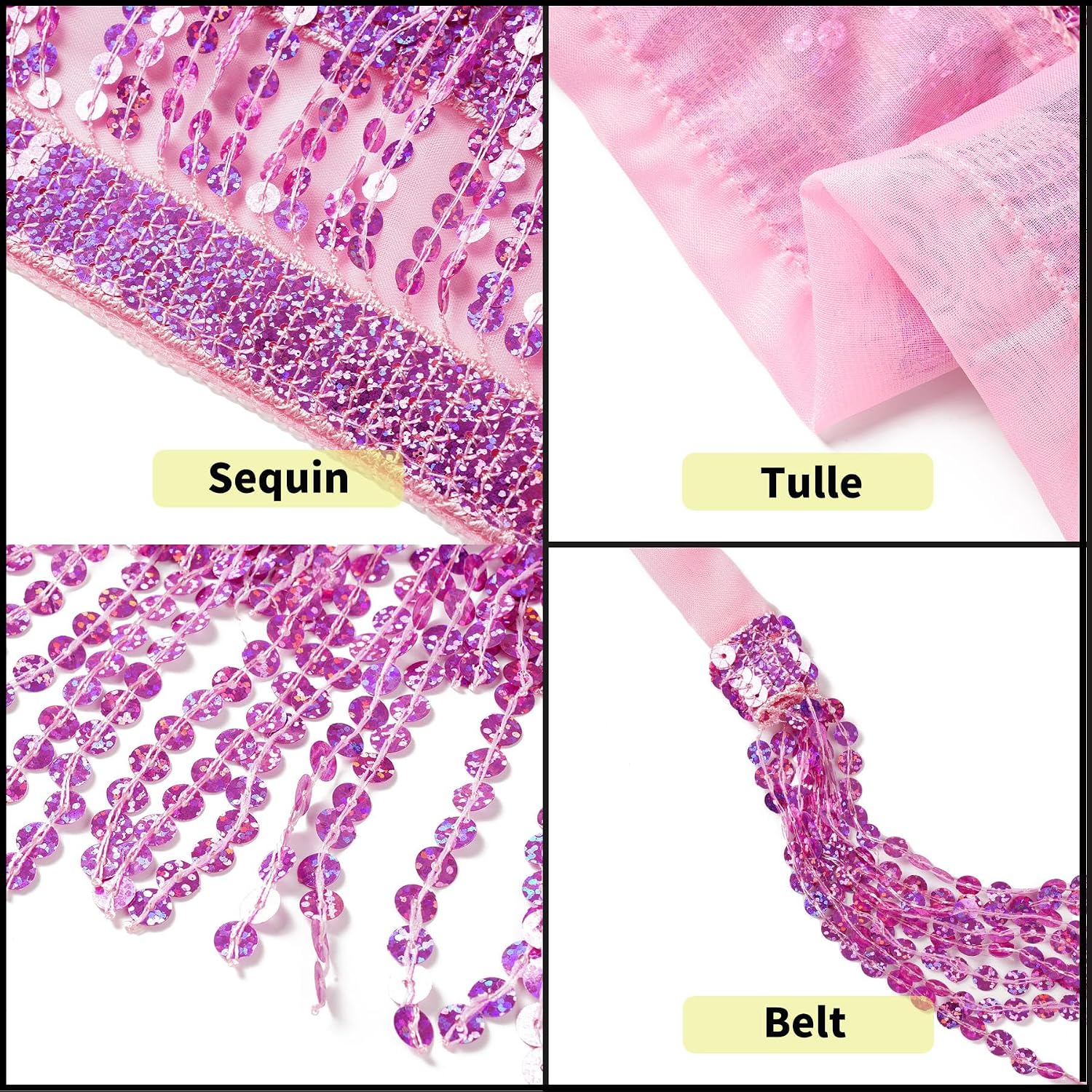 SISKIN Sequin Wrap Skirt Belly Dance Hip Scarf Tassel Skirt Sparkly Fringe Skirts Rave Costume for Women Girls