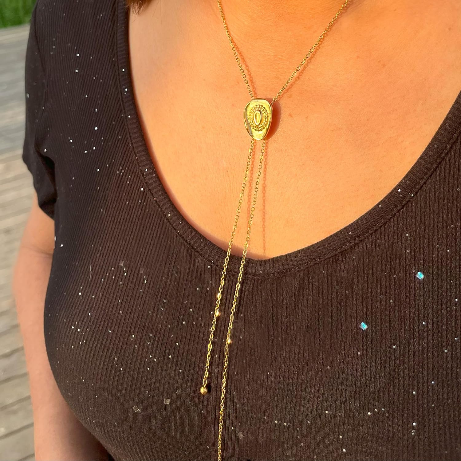 Bolo Tie Necklace for Women Cowboy Hat Bolo Tie Gold Western Jewelry Cowgirl Carter Accessories Adjustable Long Chain for Women - Image 8