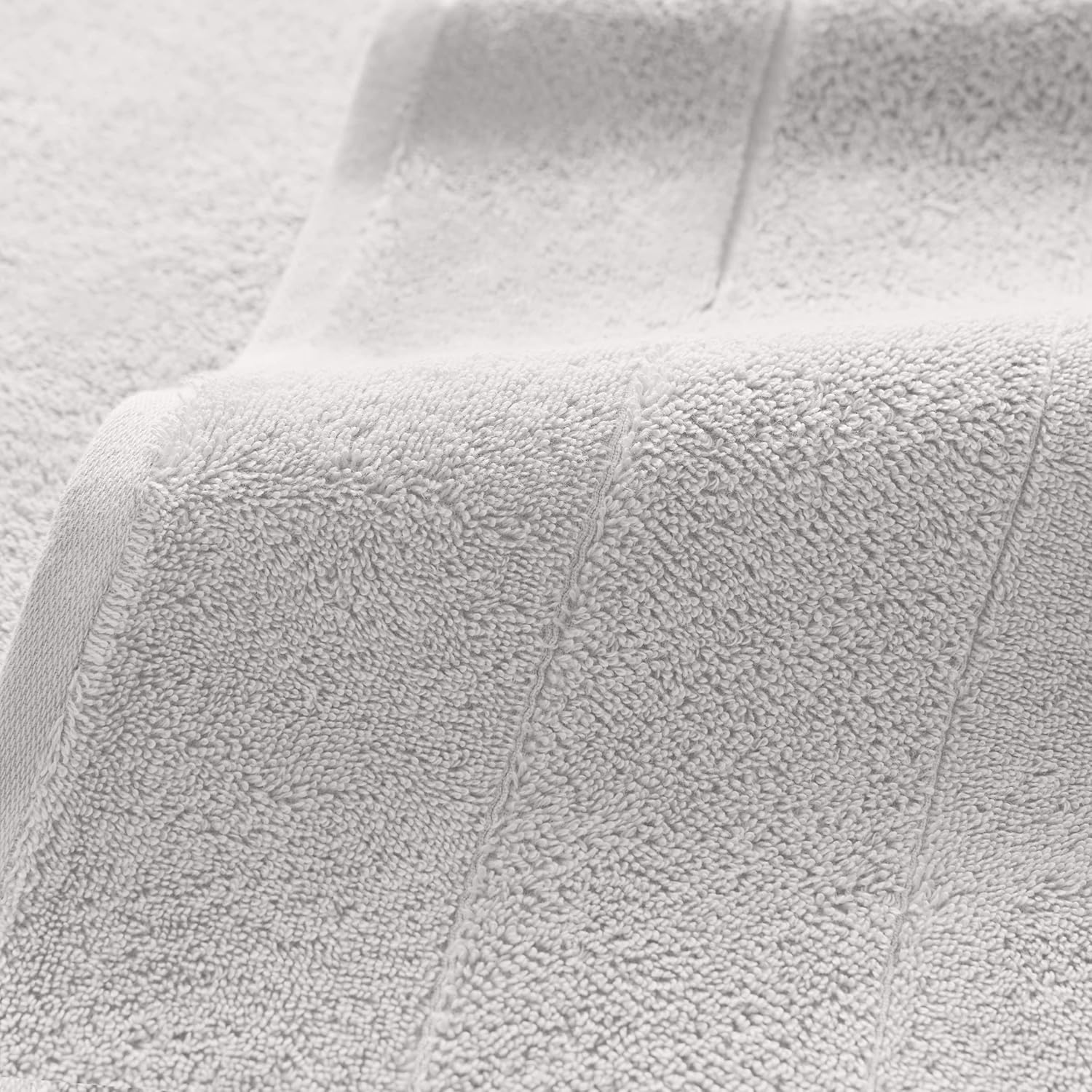 Light Grey Turkish Cotton Bath Towels Set with Linen Dobby
