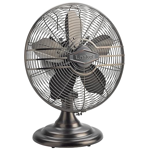 Lasko Oscillating Table Top Fan, Portable, 3 Quiet Speeds, for Bedroom, Kitchen and Office, 17", Bronze, R12210