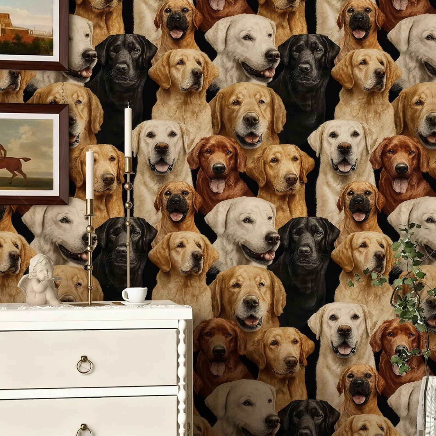 Labrador Retriever Wallpaper Peel and Stick,Cozy Dog Lover's Pattern, Removable Mural for Pet-Themed Bedroom & Living Room, 17.7x118 Inch