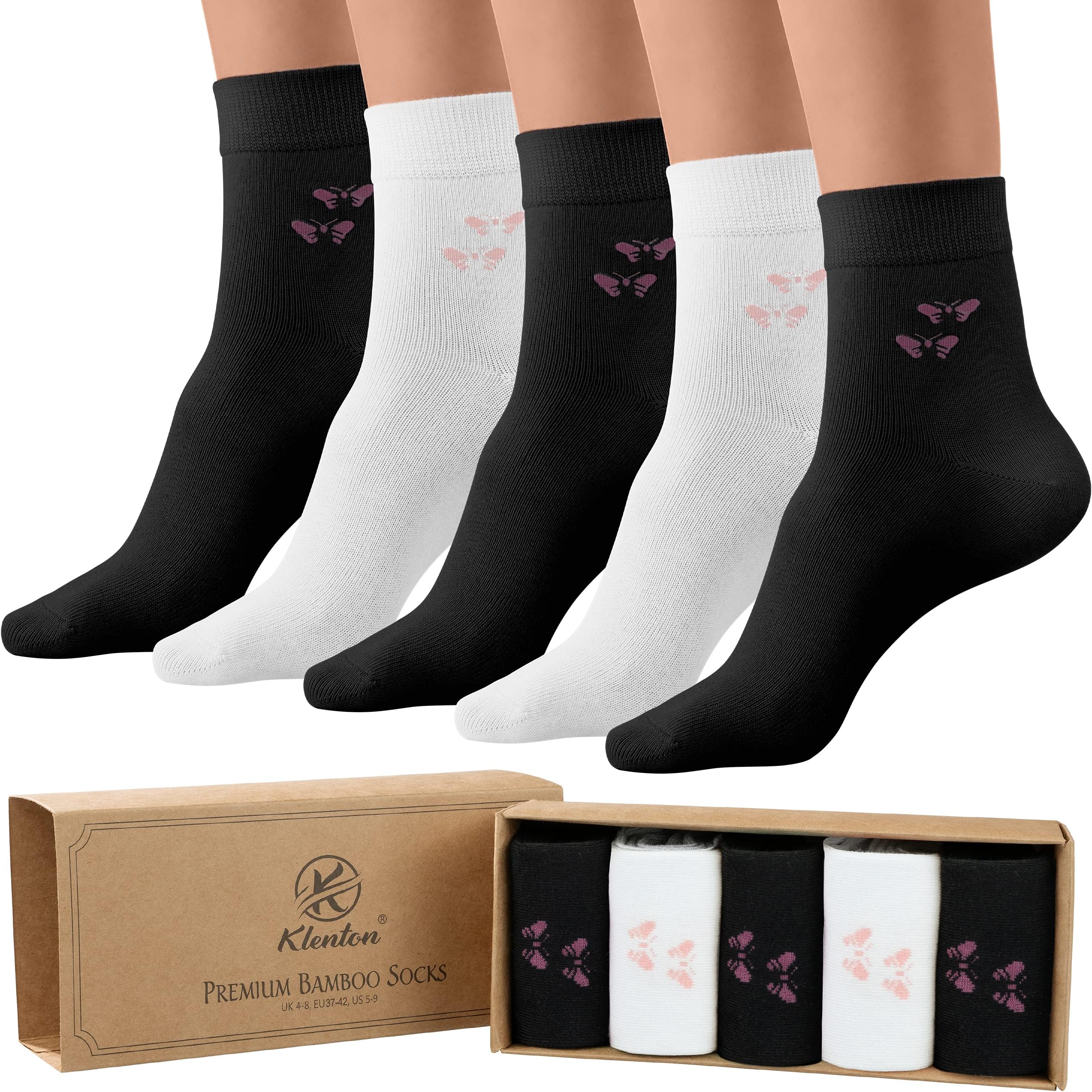 5 Pairs Ladies Bamboo Socks, Women's Casual socks, Comfort Cuff Bamboo socks, Size 4-8