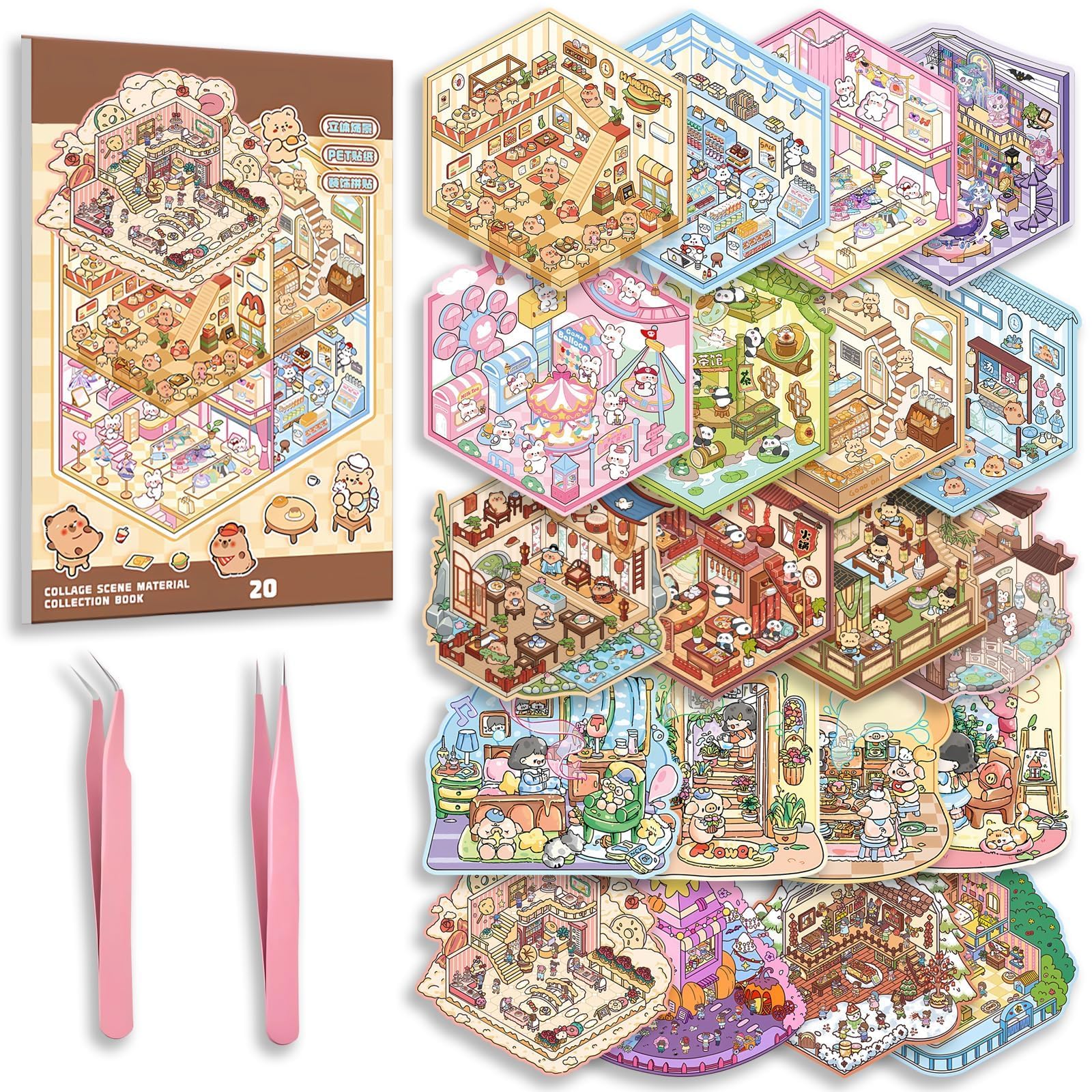 Bambebe Set di 20 Adesivi 3D per Casa in Miniatura – Kit Sticker di Scena, Attività Rilassante per Bambini e Adulti