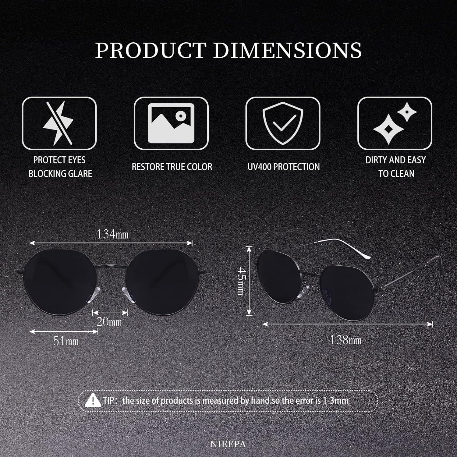 Polarized Polygon Round Sunglasses Classic Half Hexagon Circle Vintage Sun Glasses For Women Men Retro Shades NP1008 - Image 3