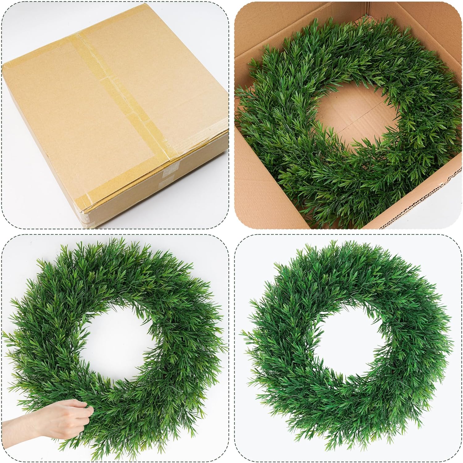 22" Greenery Wreaths for Front Door, Spring Summer Wreaths Outside All Season, Artificial Fir Wreath Front Door for Wall Hanging Wedding Window Home Porch Farmhouse Patio Garden Decor - Image 3