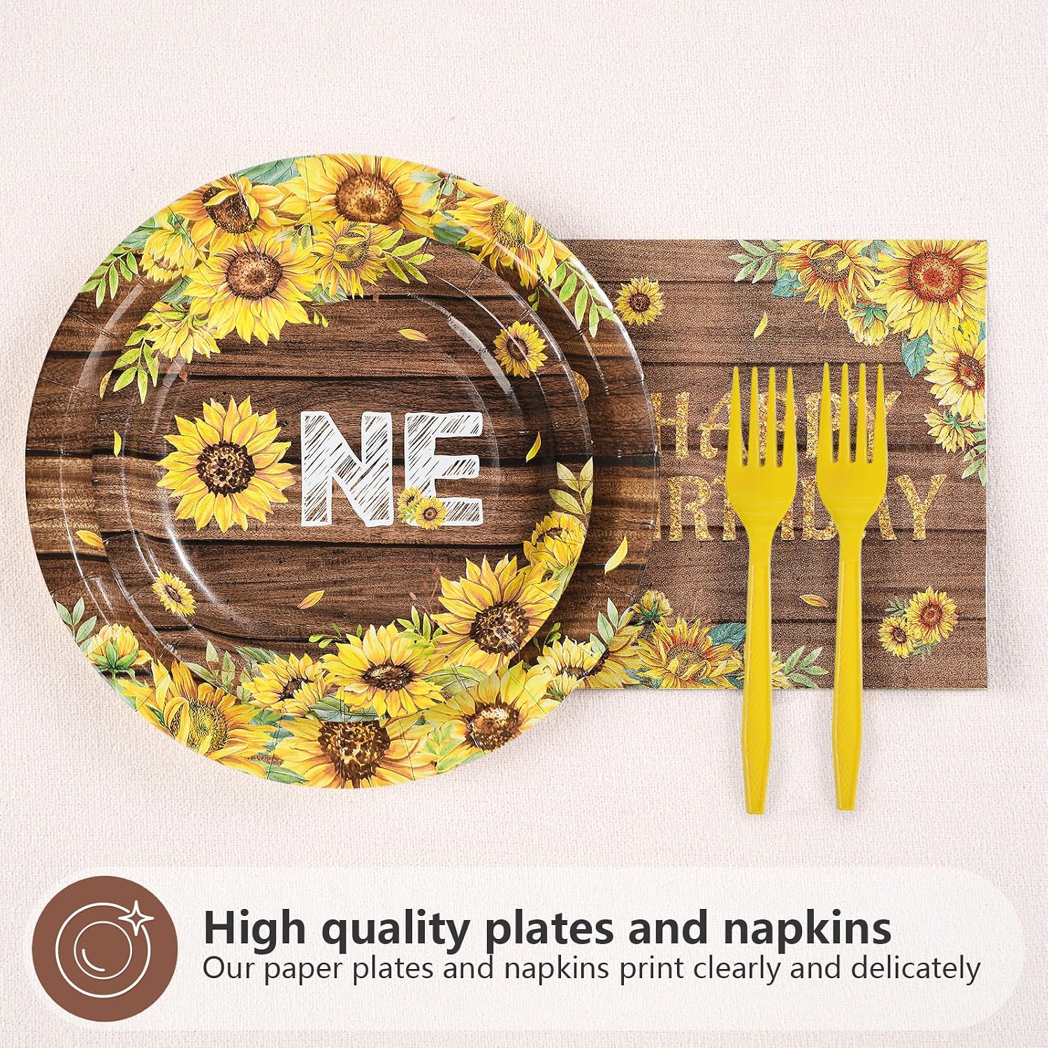 96Pcs Sunflower 1st Birthday Decorations Sunflower Themed Plates and Napkins Our Little Sunshine Is Turning One Tableware Set for 1st Birthday Mother's Day Baby Shower Spring Party Supplies Serves 24
