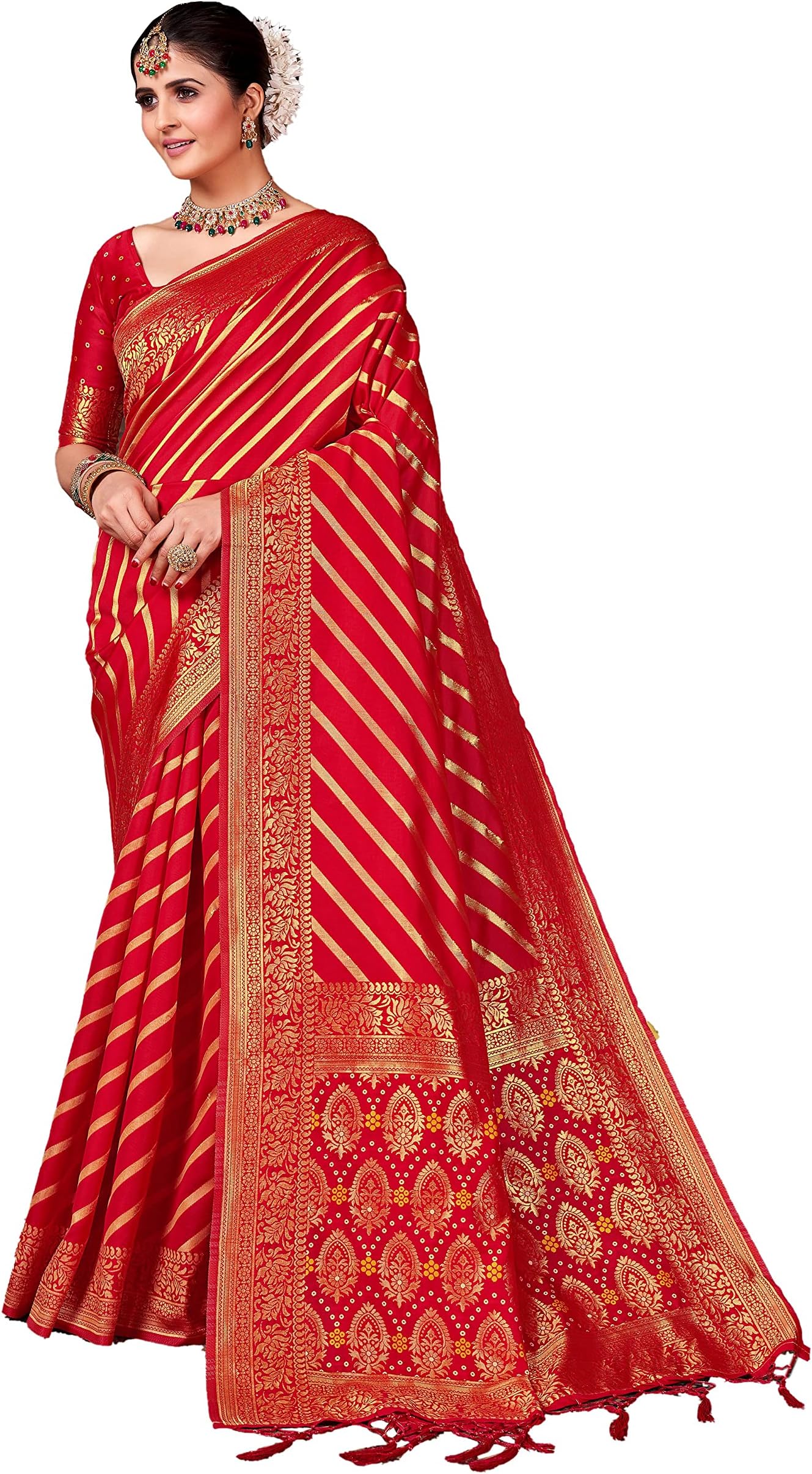 Indian Sarees for Women Banarasi Art Silk Woven Sari | Diwali Wedding Gift Saree & Unstitched Blouse