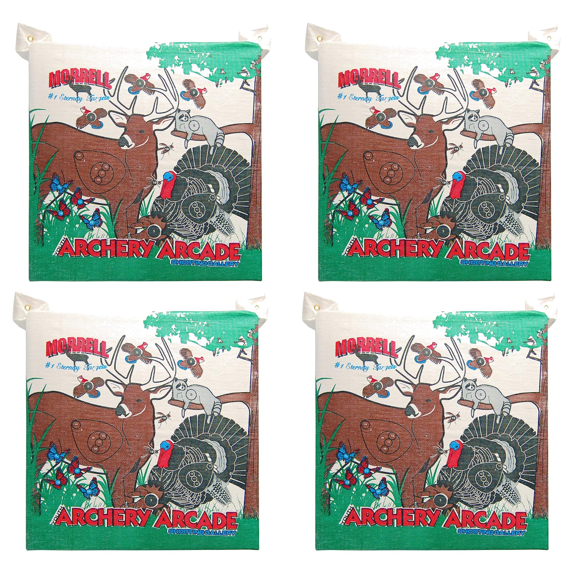 Morrell Youth 18 Pound Children's Arcade Field Point Archery Bag Target for 30 Pound Bows with 2 Shooting Sides and Over 20 Animals, 4 Pack