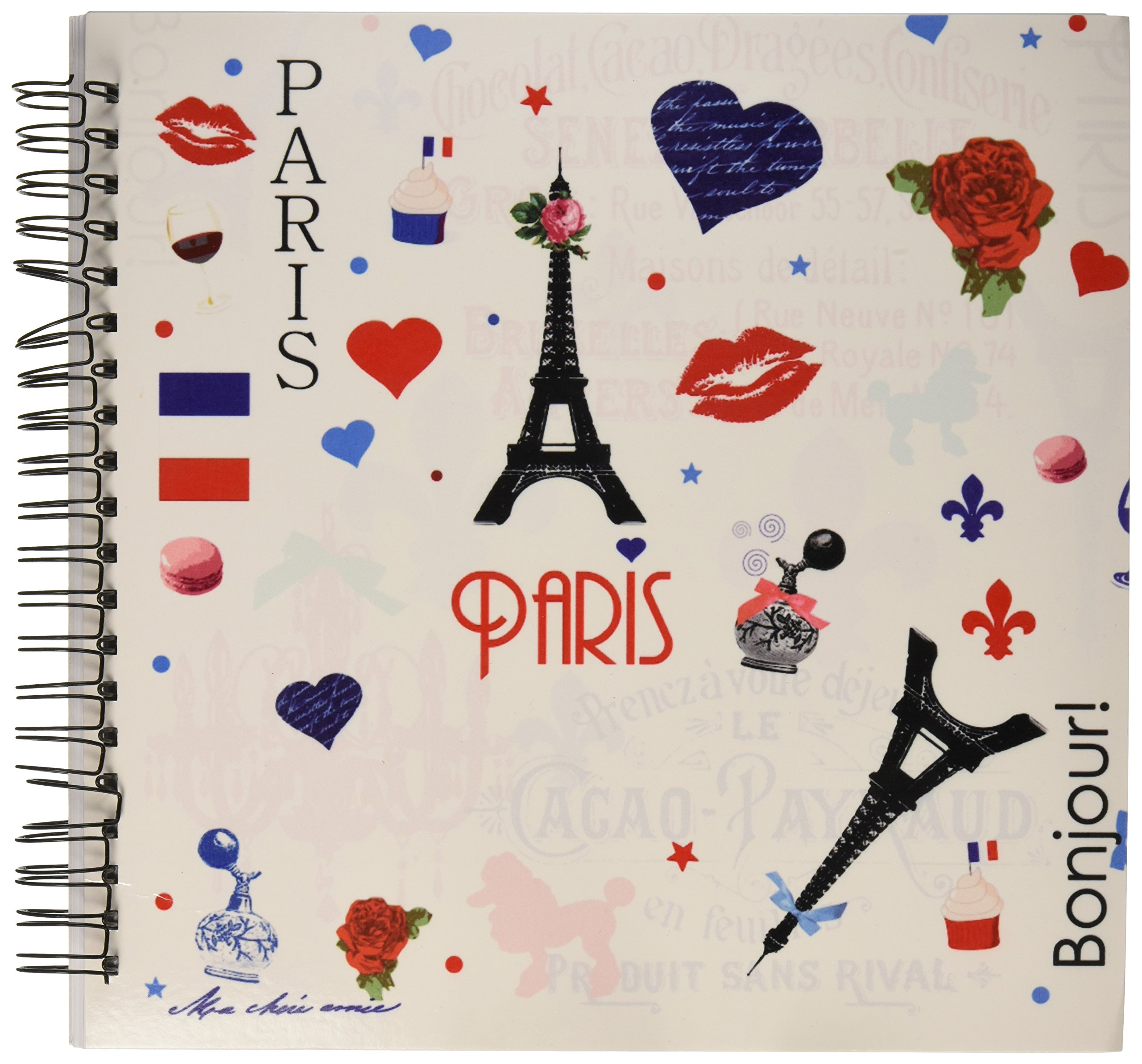 3dRosedb_113055_2 Paris Pattern Girly Red White Blue Chic Vintage Classy Stylish Pretty Cute Romantic French France-Memory Book, 12 by 12-Inch