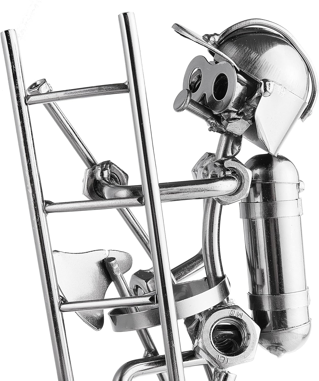 BRUBAKER Wine Bottle Holder 'Fire Fighter' - Table Top Metal Sculpture - with Greeting Card
