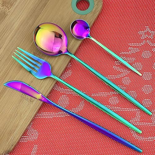 Miniatura 5 de Set de cubiertos Gugrida, juego de cubertería reutilizable, de acero inoxidable 18/10, set de cubiertos reflejantes, ideal para reuniones familiares