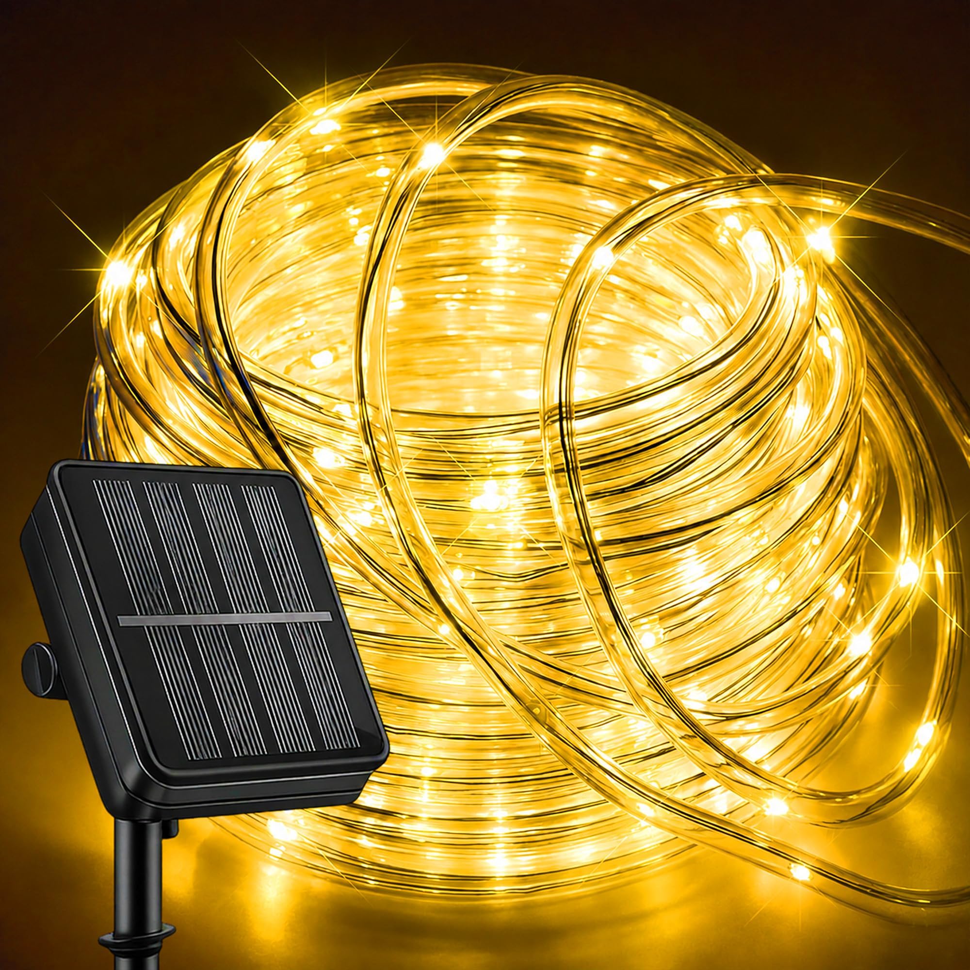 LairtPOW 39FT Solar Rope Lights,IP65 100 LEDs Lights for Patio Garden | IP65 Waterproof, Auto On/Off, Warm White Glow,8 Lighting Modes Design for Trees,Yard,Outdoor,Christmas Decor