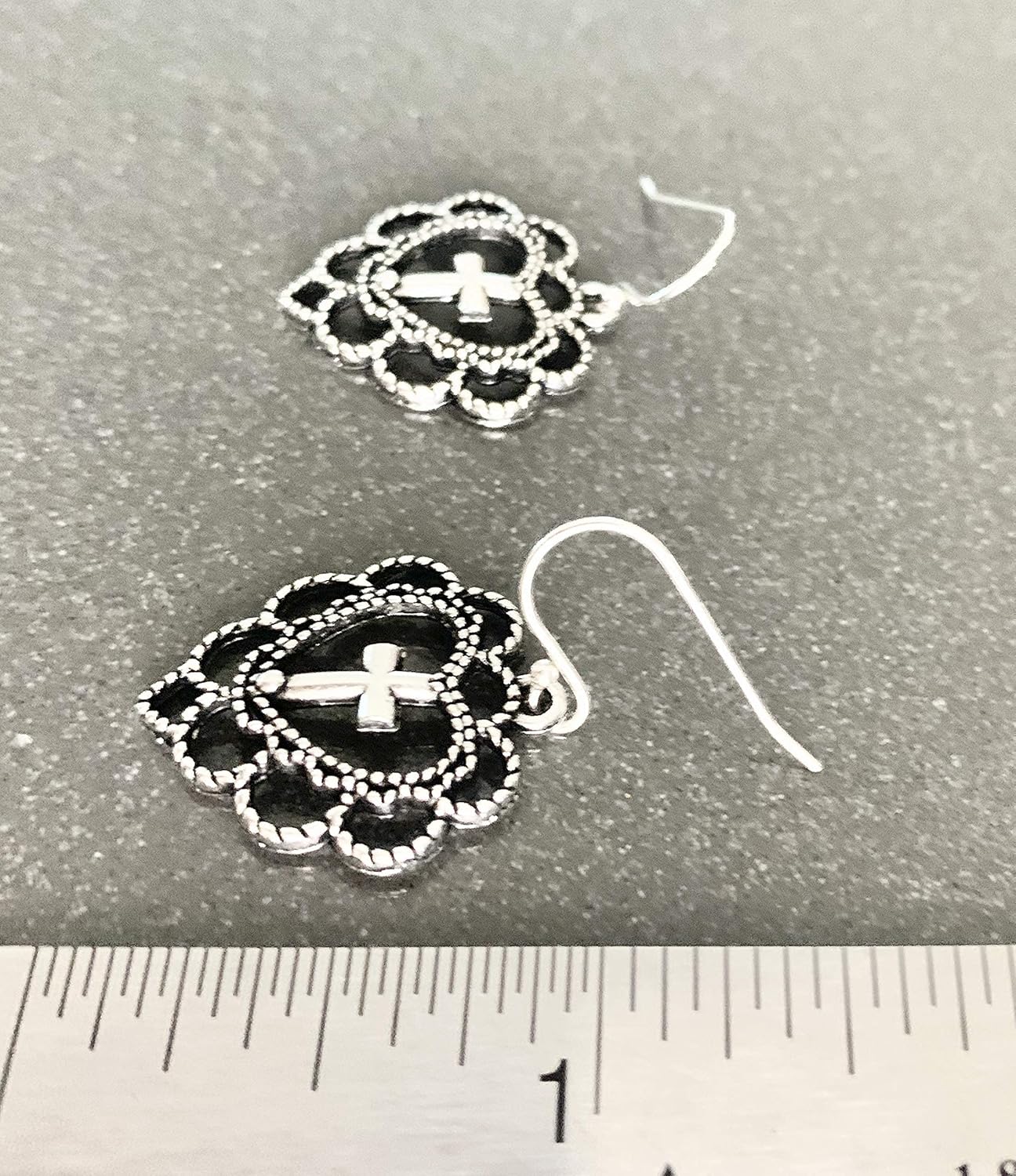 Filigree Cross Heart on Sterling Silver Earrings