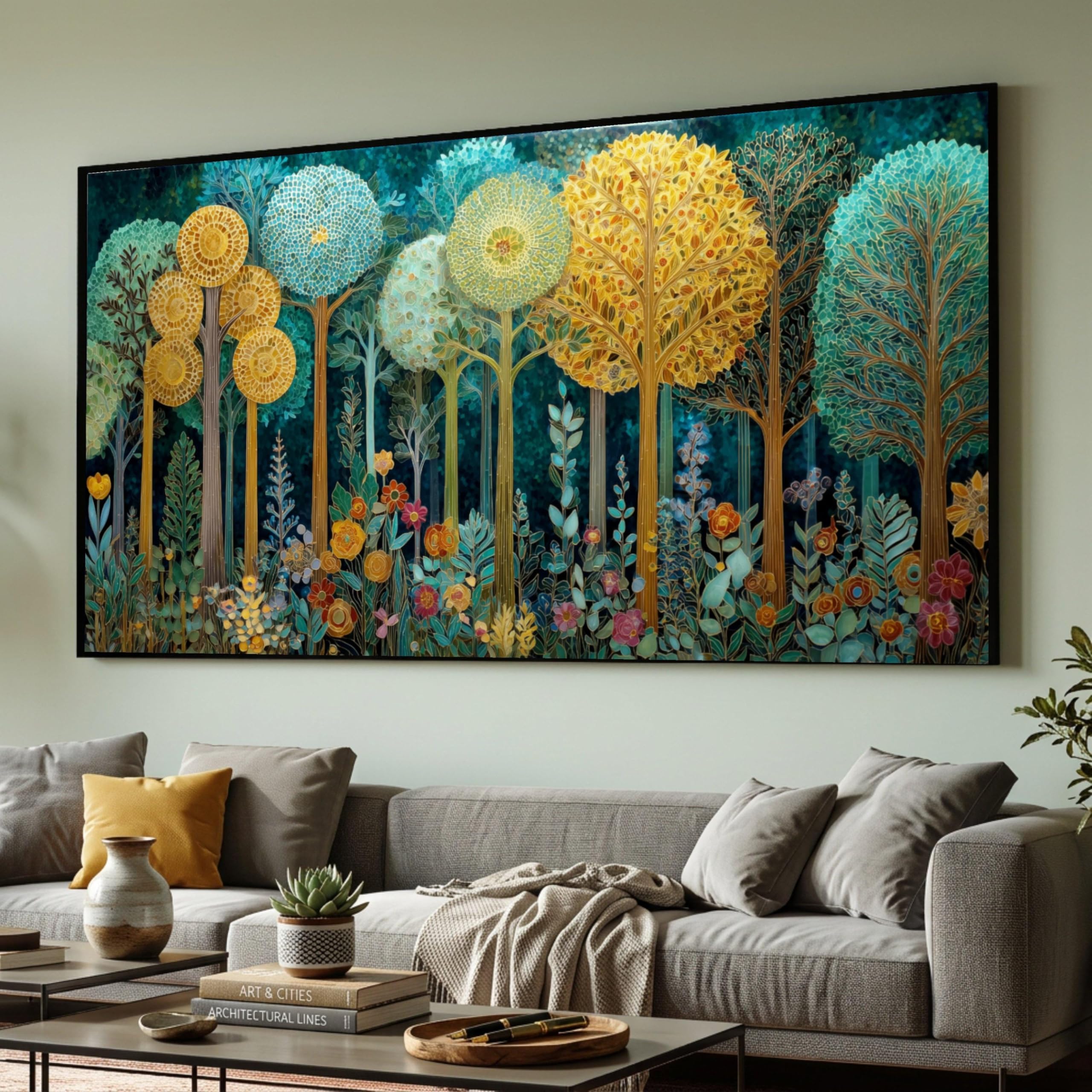 CAOXTART Abstract Trees Oil Painting Canvas, Golden Floral Forest Wall Art, Colorful Nature Canvas, Botanical Posters and Prints(40x70cm/Frameless)