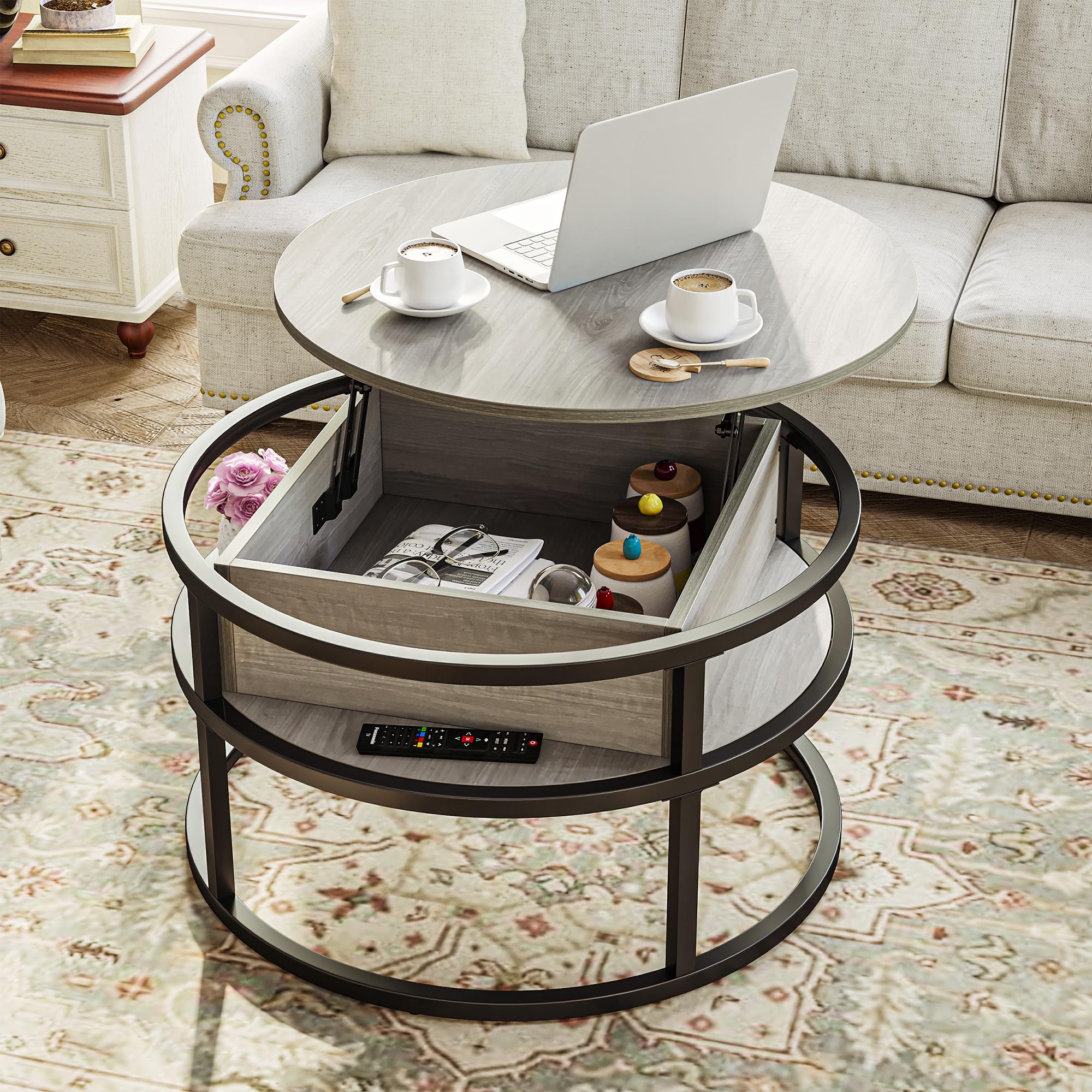 Snapklik.com : YITAHOME Round Lift Top Coffee Table, Modern Coffee ...