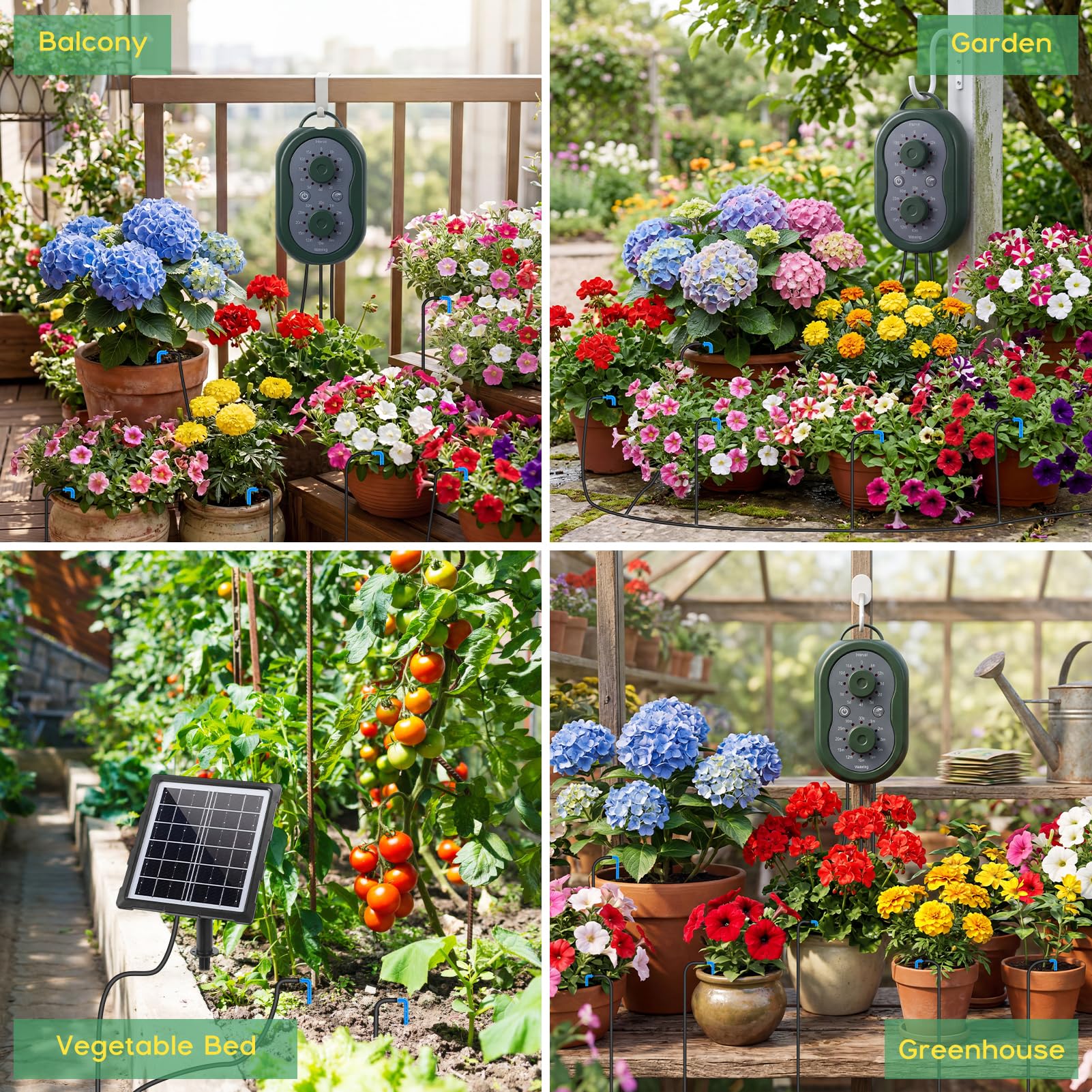 Kit di Irrigazione Automatica Solar, Sistema di Irrigazione Solare da 3W, Sistema di Irrigazione Automatico con Timer per 15 Vaso per Giardin, Balcone, Aiuola, Serra, Piante in Vaso