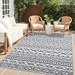 OLANLY Rug extérieur étanche 8x10 ft, Rug extérieur en plastique réversible, motif géométrique Grande zone extérieure Rug de pont pour RV, Patio, Cour arrière, Pique-nique, Plage & Camping noir et gris
