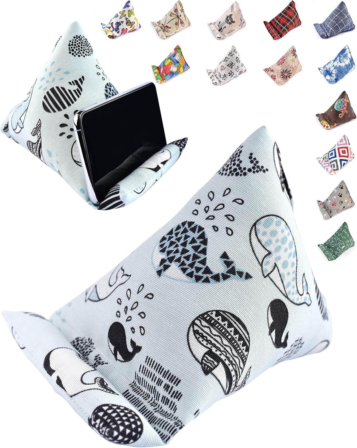 Handmade Phone Pillow Holder - The Wedge Mobile Device Stand - Fabric Phone Stand for All iPhones, All Smartphones! 7 x 6.1 x 5.5 Inches (Whales)