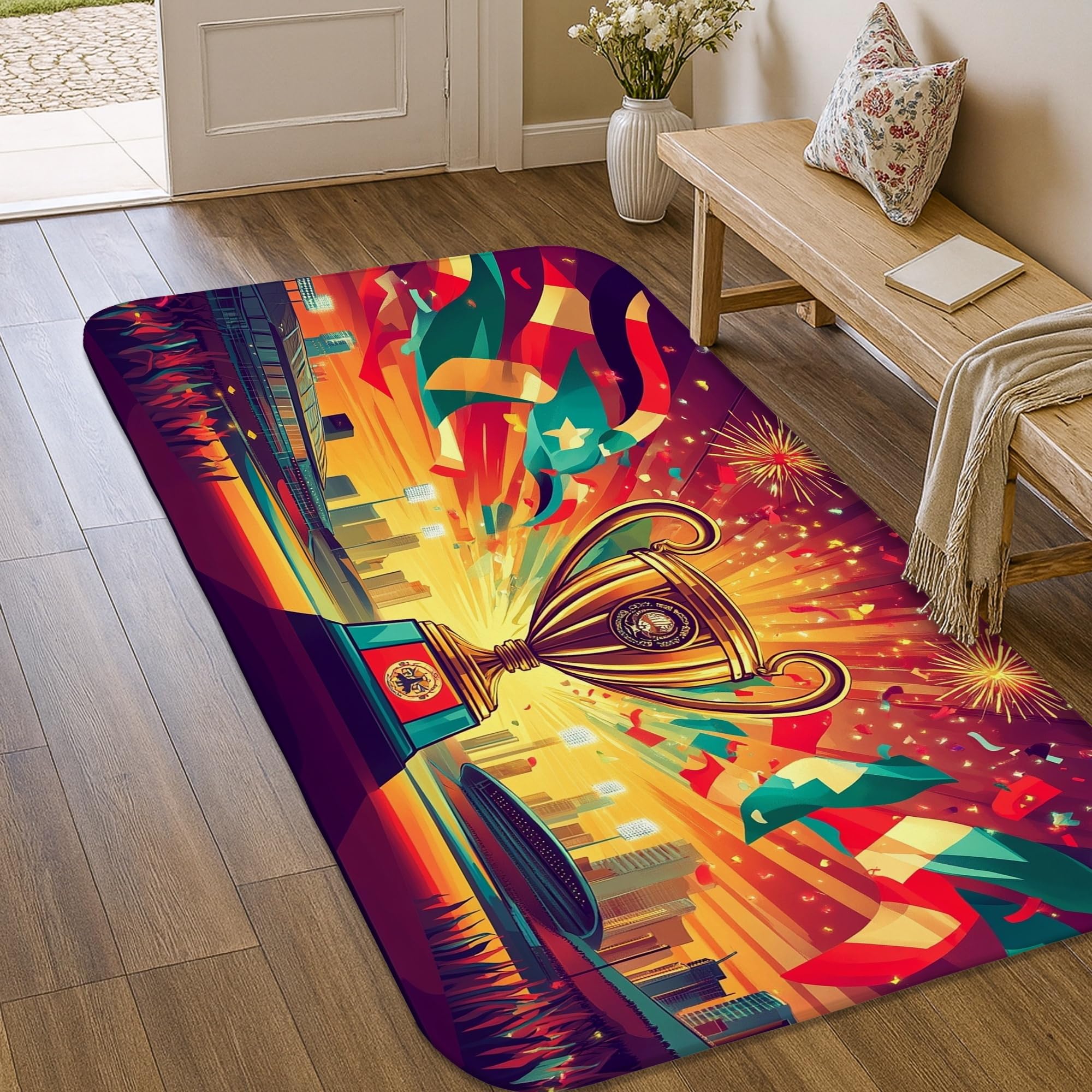 Tapis de feux d'artifice rouge pour sublimer l'entrée et la buanderie moderne