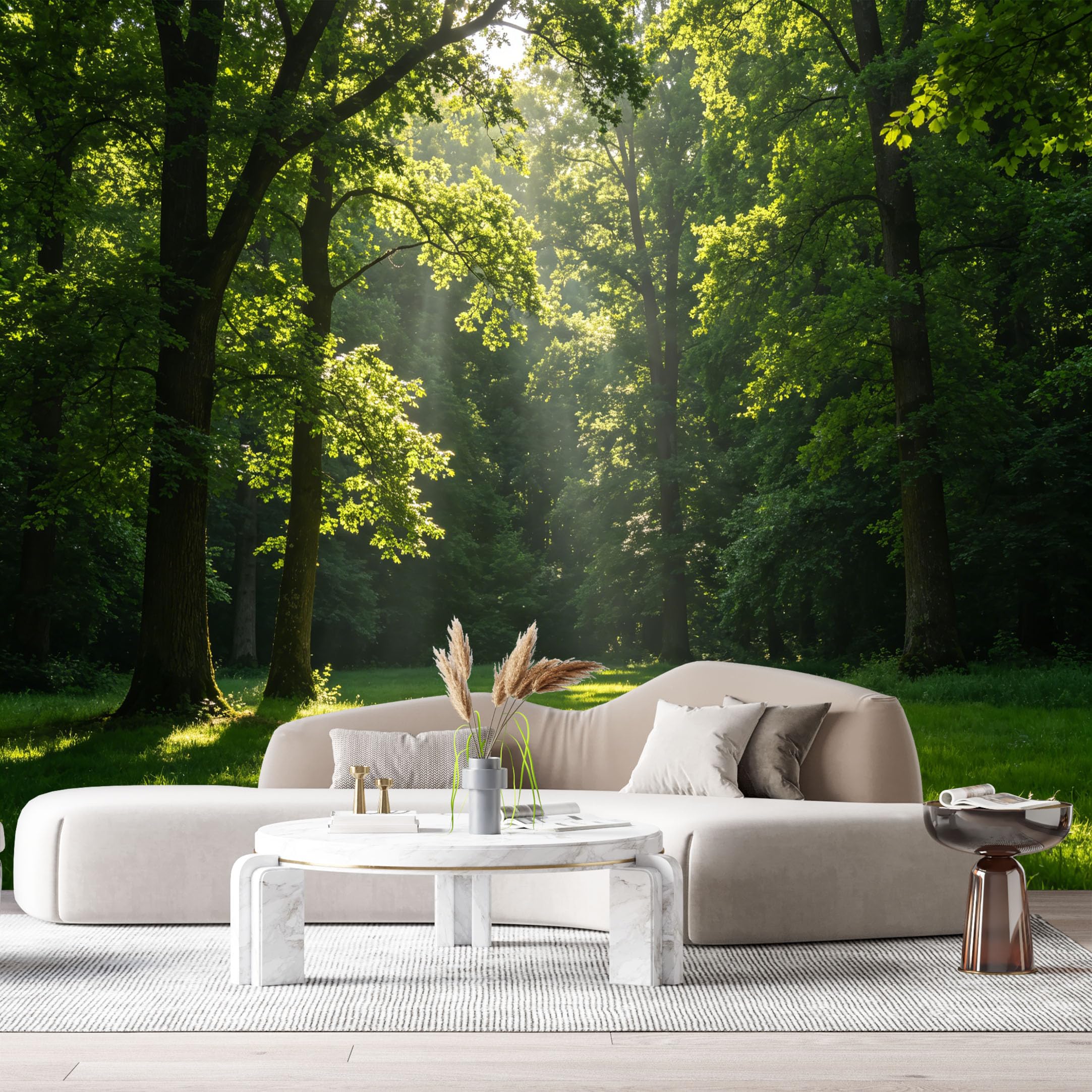 Custom Size Wall Murals Sunlit Forest Landscape Trees Green Meadow Nature Rays SelfAdhesive Wall Fabric Removable Large Wallpaper for Photo Living Room