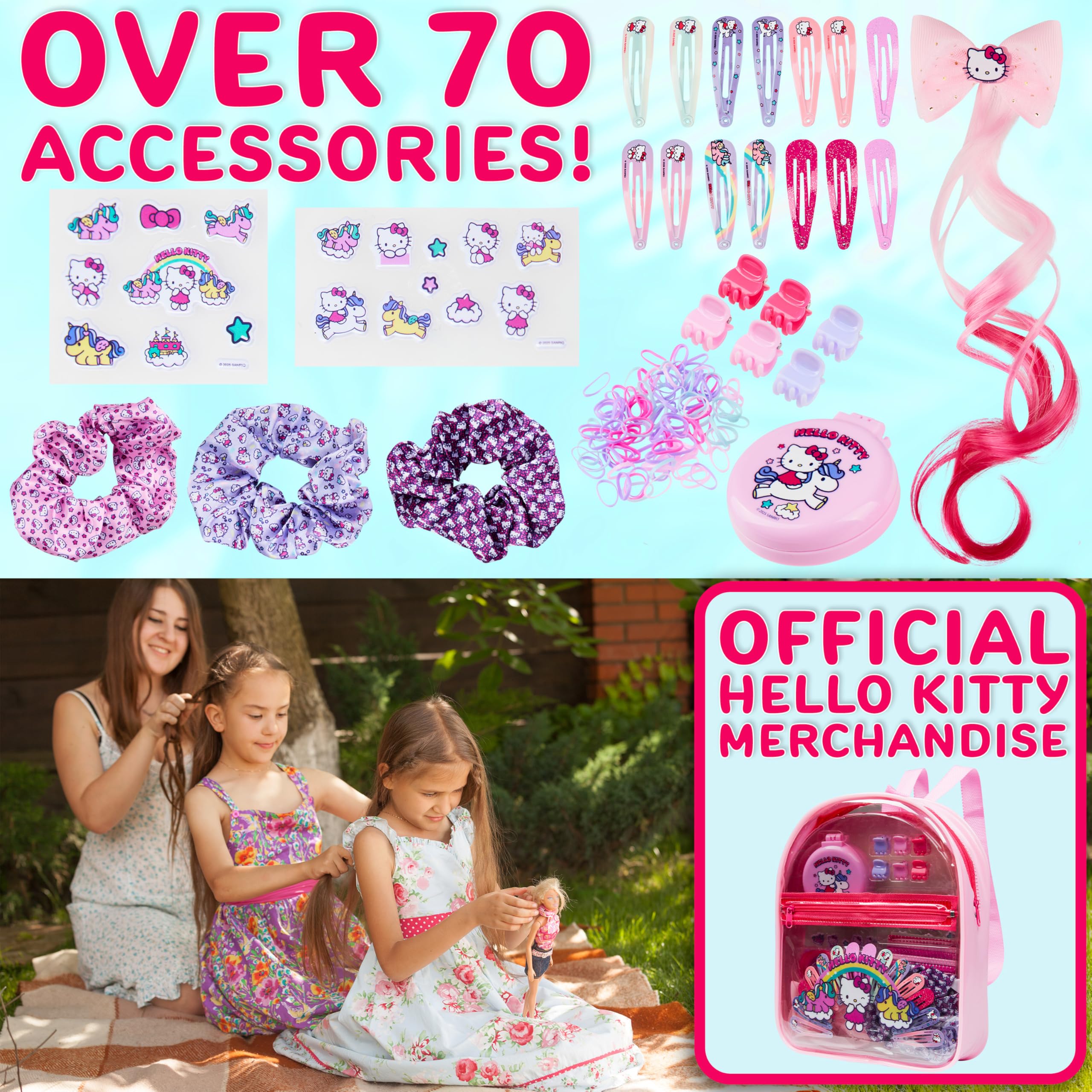 Get Trend Hello Kitty Sanrio Girls Hair Accessories & Backpack, Hair Clips Stickers Hair Brush Hair Bands - Image 2