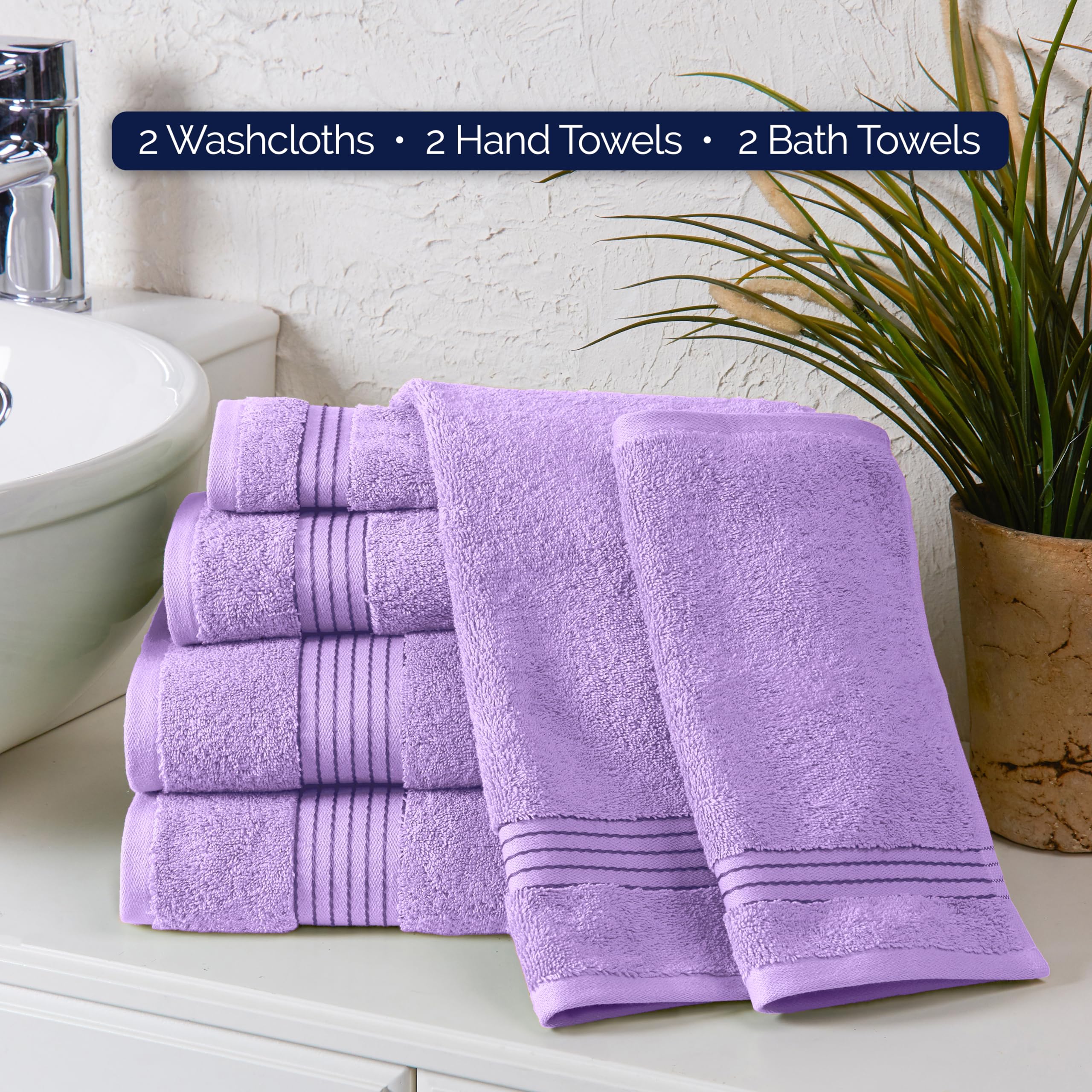 Elegant Comfort Lot de 6 Serviettes en Coton de qualité supérieure - Comprend 2 débarbouillettes, 2 essuie-Mains et 2 Serviettes de Bain, 100% Coton Turc, très absorbantes et Super Douces, pour Salle