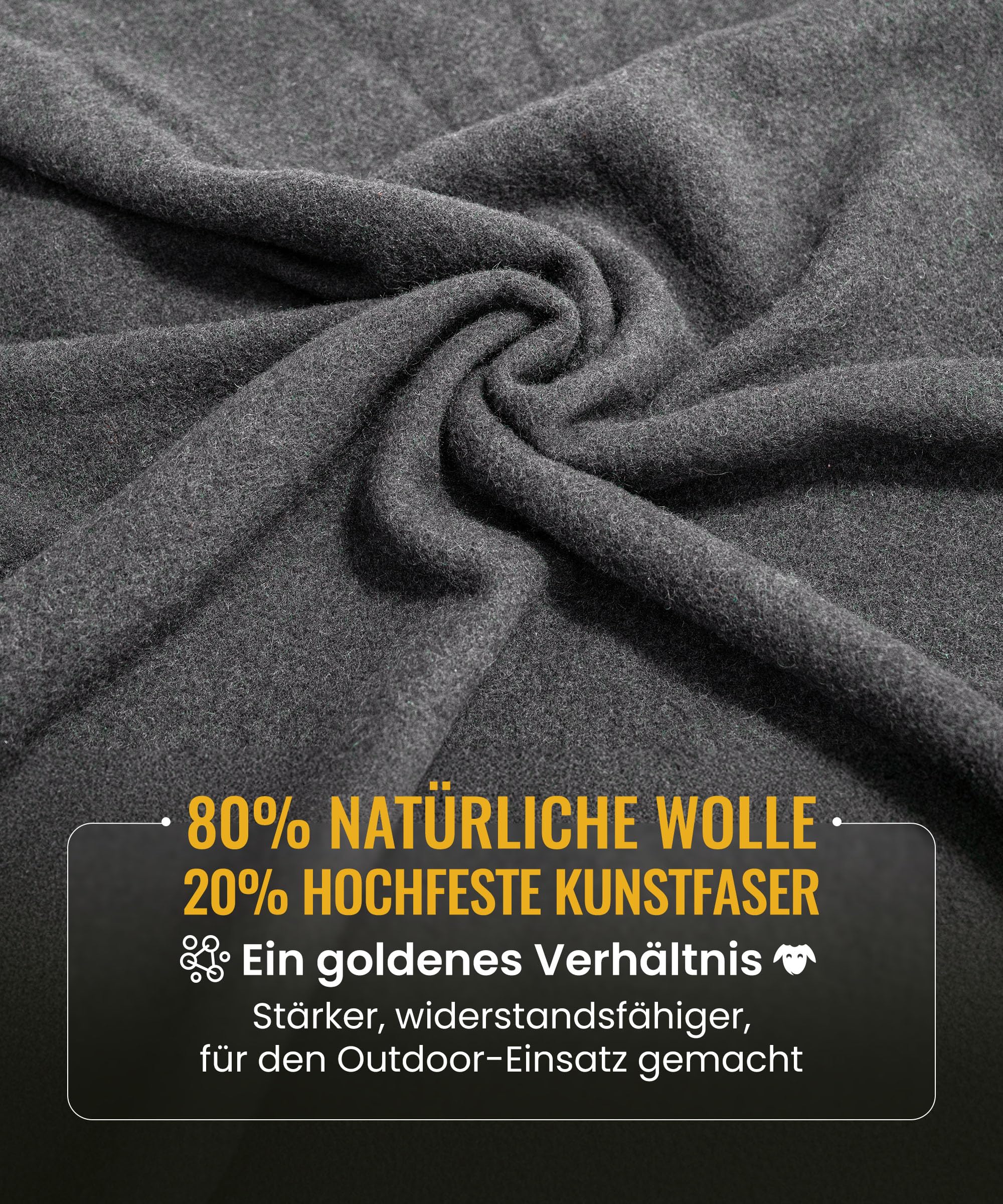 OneTigris Couverture chaude en laine (80 % laine), couverture de camping, de stade, couverture d'extérieur pour le camping, les voyages et la voiture (gris)
