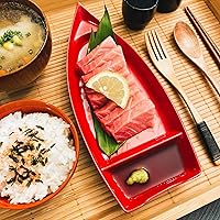 Vista 4 de JapanBargain Paquete de 2 platos de sushi con divisor, plato de sashimi japonés de 10 pulgadas, bandeja de aperitivos para salsa de soja, wasabi