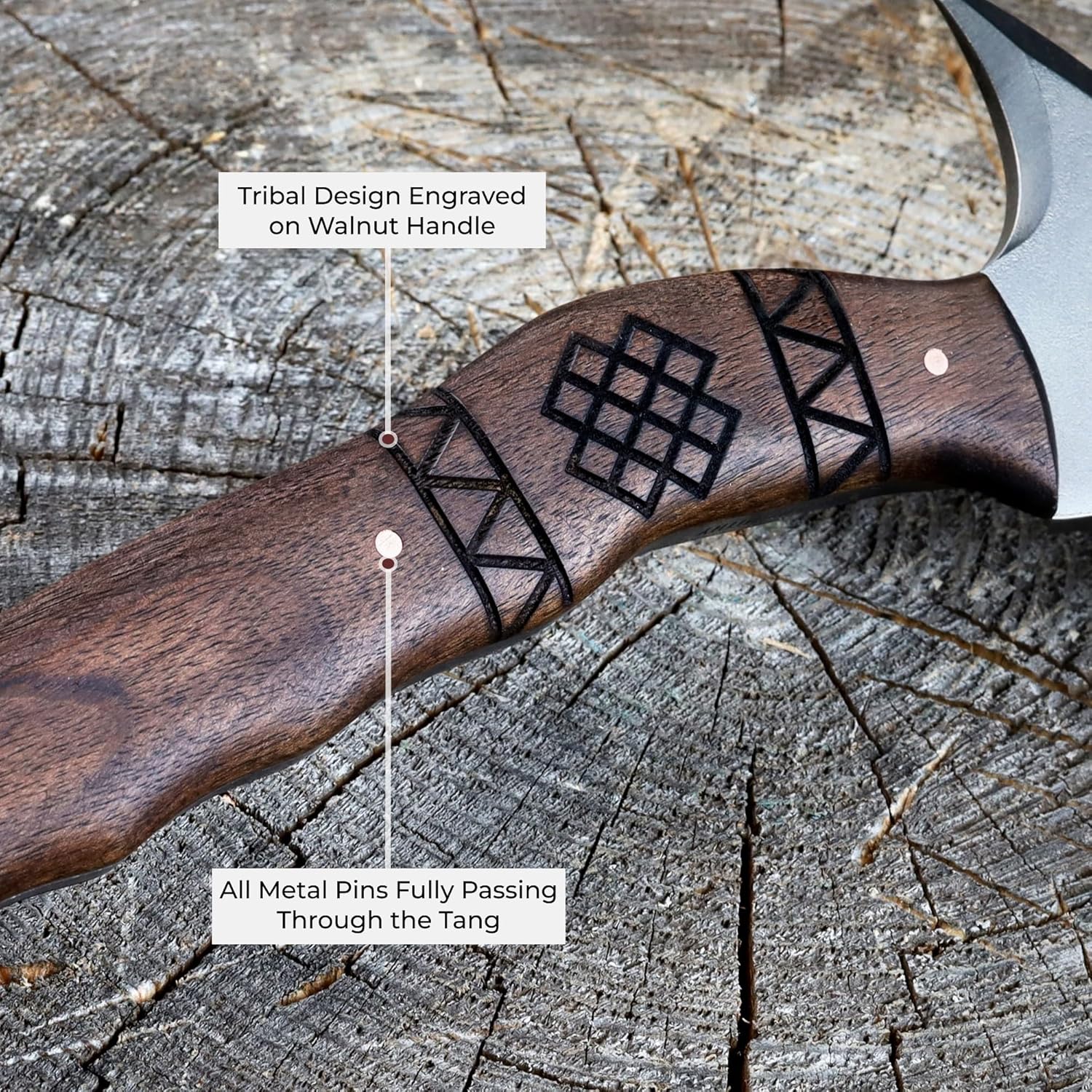 AncientSmithy Tactical Tomahawk Axe Full Tang, Forged Survival Hatchet, Small Camping Axe for Hiking & Bushcraft with Kydex or Leather Sheath