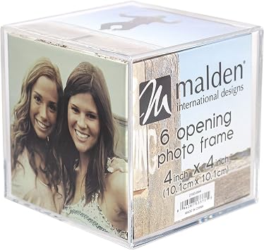 Malden International Designs Acrylic Photo Cube, Holds 6 4 x 4 square photos, Clear