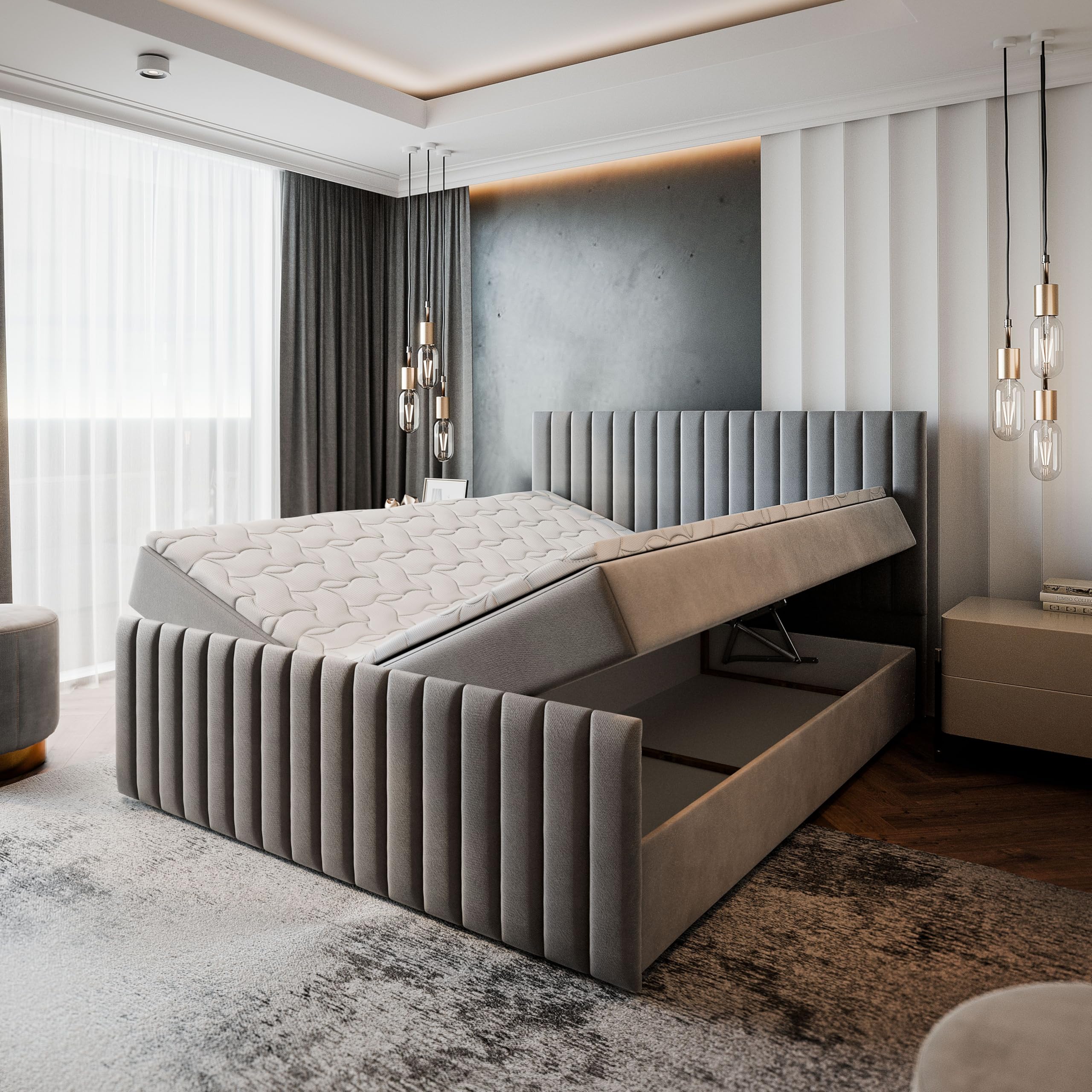 Masseno Boxspringbett Arion 180x200 cm Komplett-Set mit Matratze und Topper, Polsterbett mit Zwei Bettkästen -Grün, Kronos 19