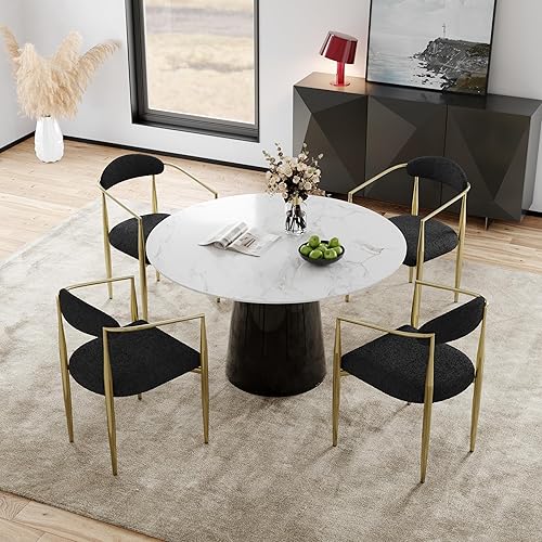 Miniatura 8 de WOKER FURNITURE Modern Boucle - Juego de 2 sillas de comedor con brazos, sillas decorativas de mediados de siglo con patas negras, sillones para