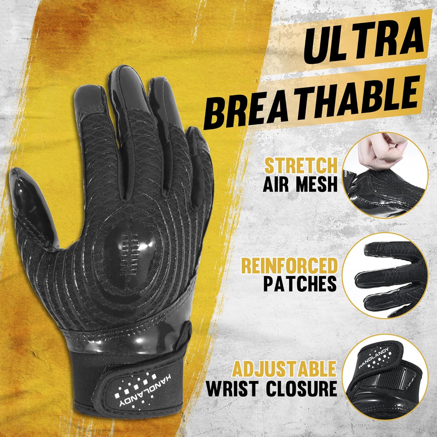 HANDLANDY Youth Football Gloves, Kids Sticky Receiver Gloves,Super Grip Football Glove Best Gift for Boys,Girls - Image 4