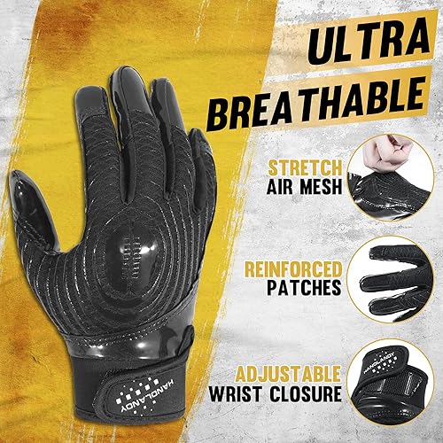 Vista 22 de HANDLANDY Guantes de fútbol juvenil, guantes de receptor adhesivo para niños, guantes de fútbol súper agarre, el mejor regalo para niños y niñas