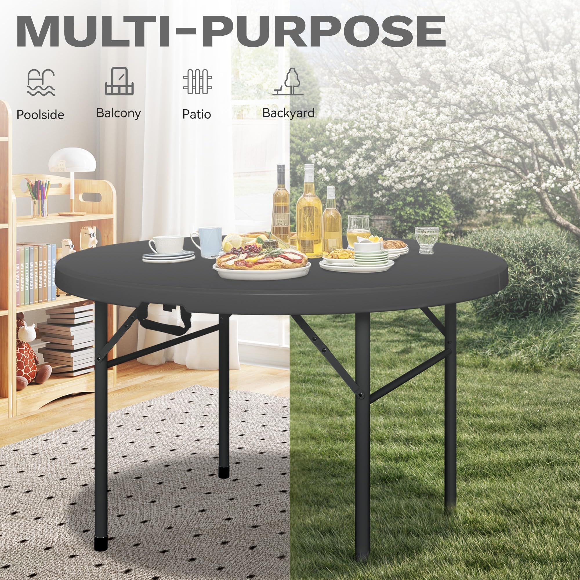 DWVO Tavolo rotondo pieghevole da 122 cm, tavolo da picnic per esterni resistente