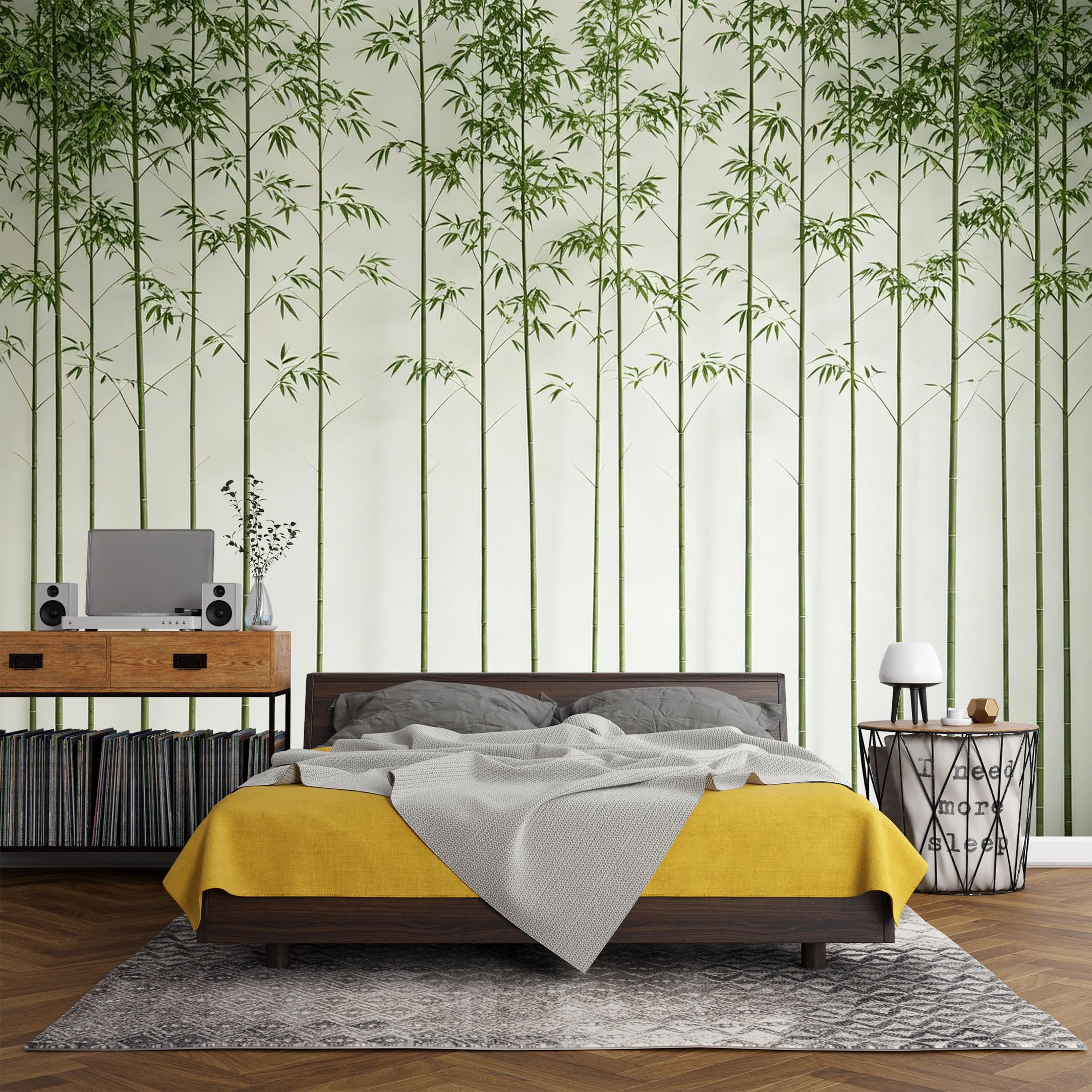 Custom Size Wall Mural Botanical Bamboo Forest Zen Nature Minimalist Green Plant Leaves SelfAdhesive Art Prints wall Fabric（No PVC） Removable Wallpaper Living Room Decor