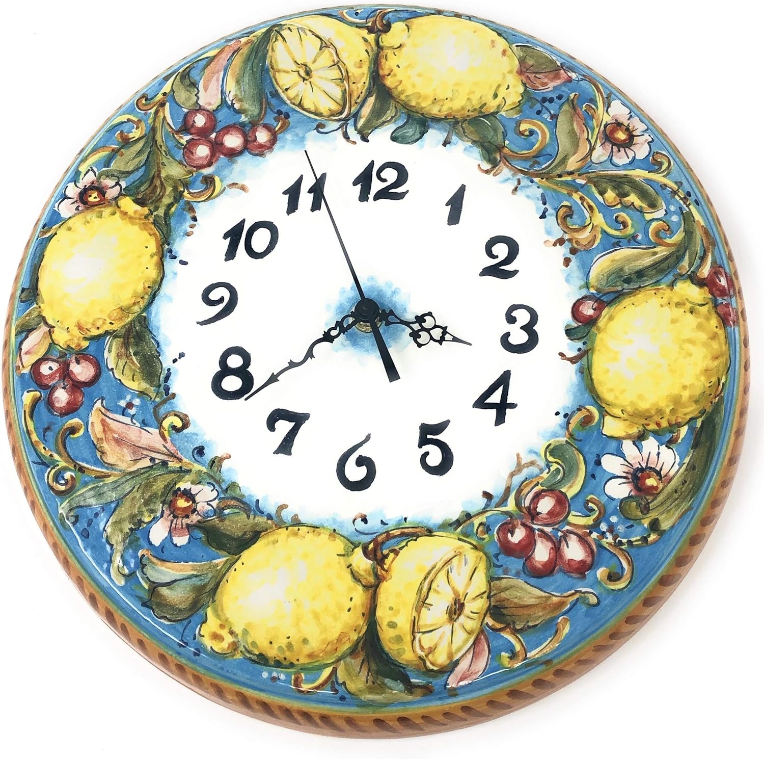 CERAMICHE D'ARTE PARRINI - Italian Ceramic Wall Round Clock Pattern Lemons Amalfi Art Pottery Painted Made in Italy Tuscan Florence