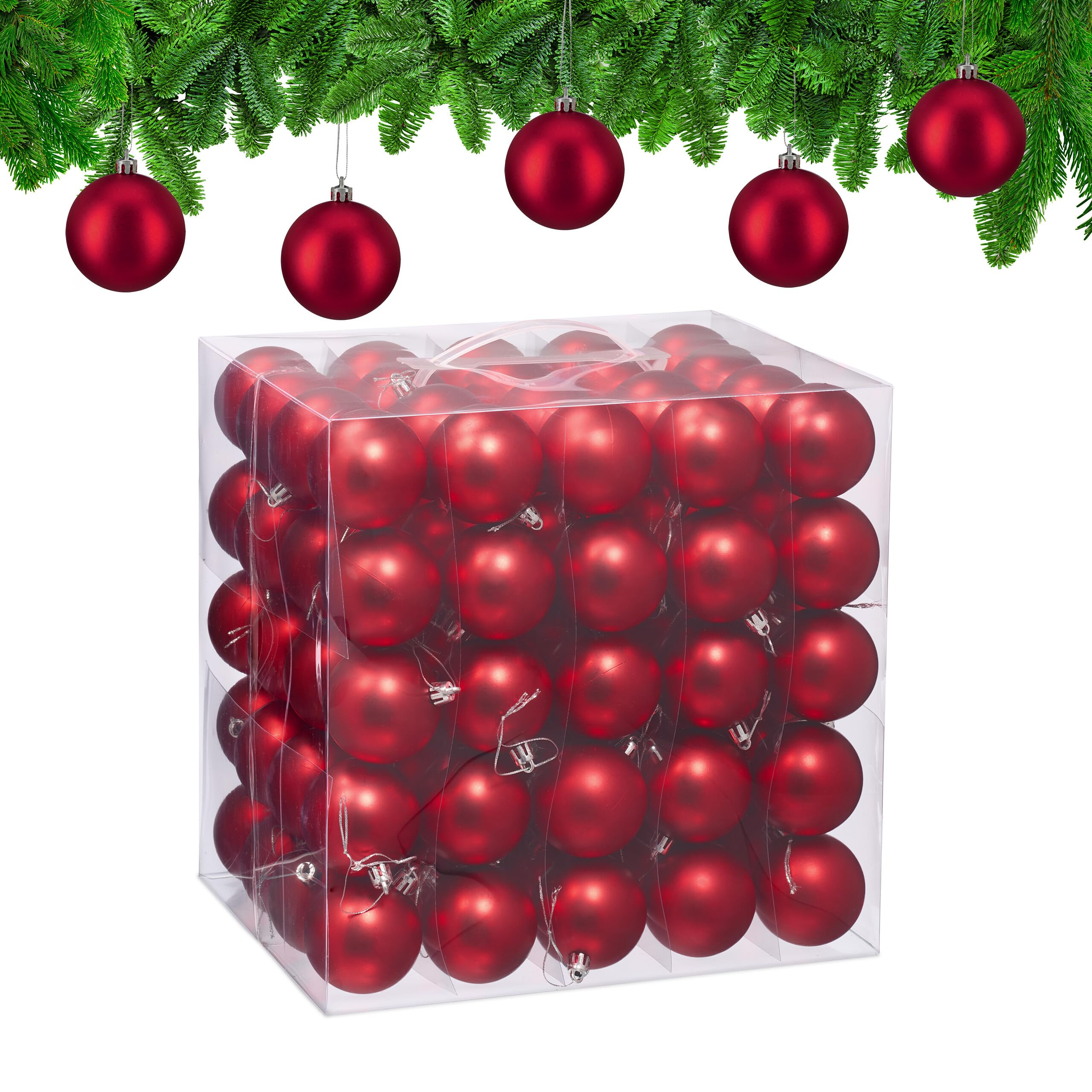 Relaxdays Boule de Noël, lot Pratique de 100, Mate, Plastique Robuste, pour Le Sapin, diamètre : 6 cm, Rouge