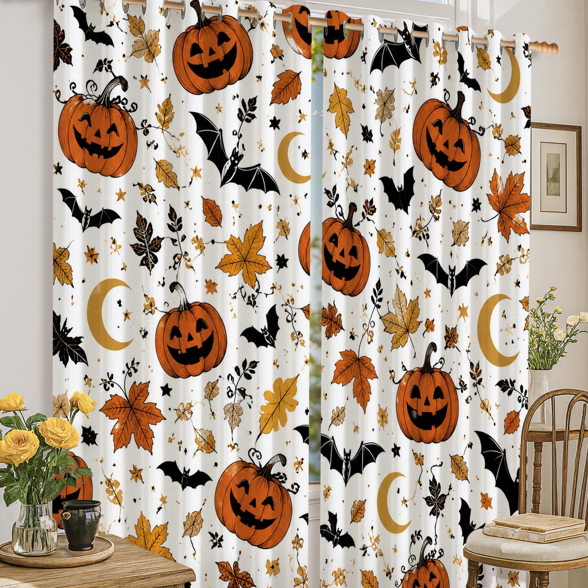 Rideaux occultants Halloween orange 132x160 cm lavables pour chambre enfant