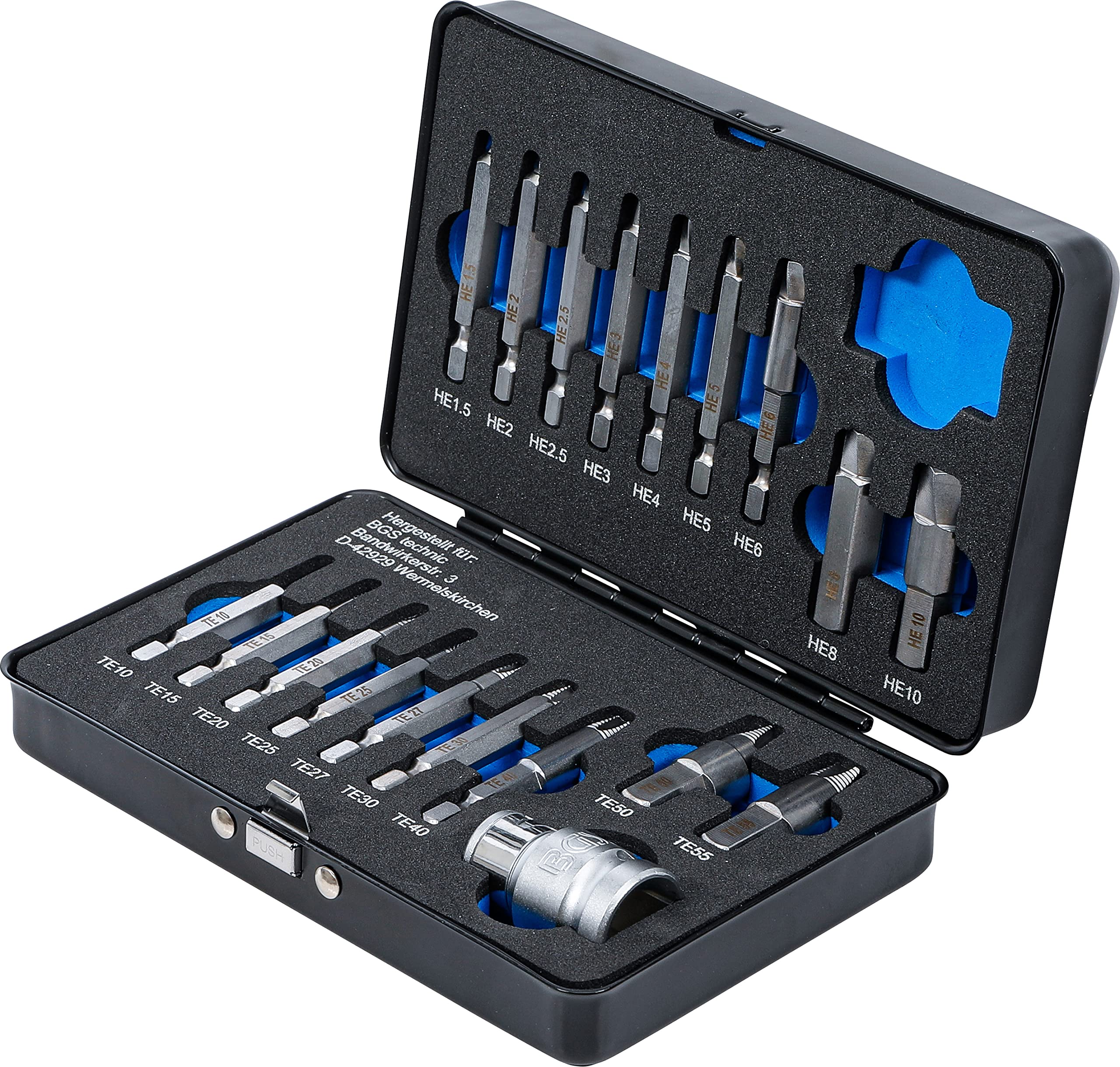 BGS 9173 | Set estrattori viti | per esagono incassato 1,5 – 10 mm/profilo a T (per Torx) | T10 – T55 | 19 pezzi