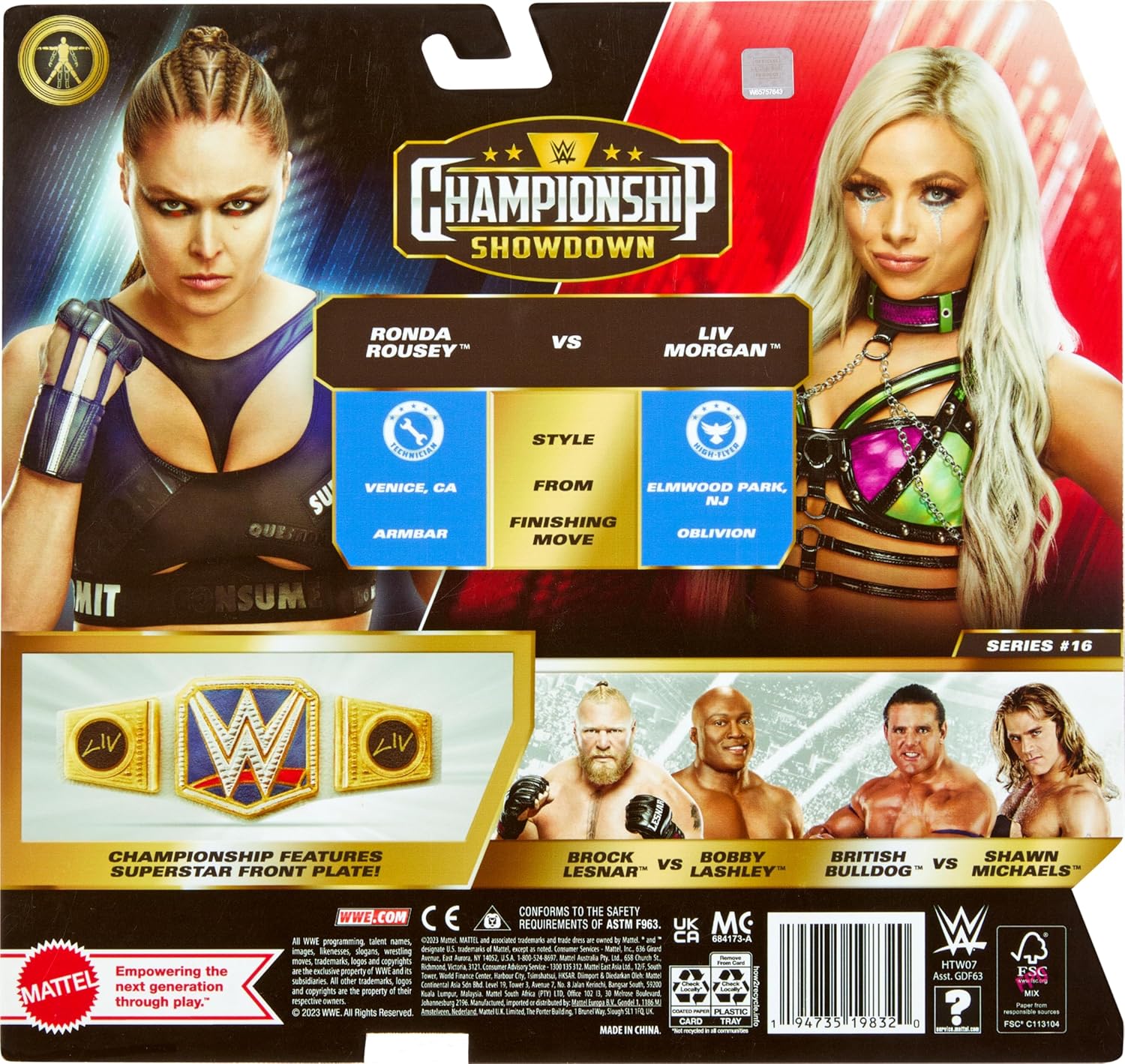 Mattel WWE Championship Showdown 2-Pack Action Figures & Accessory, Series #16 Ronda ROusey vs Liv Morgan Collectible Set, 6-inch